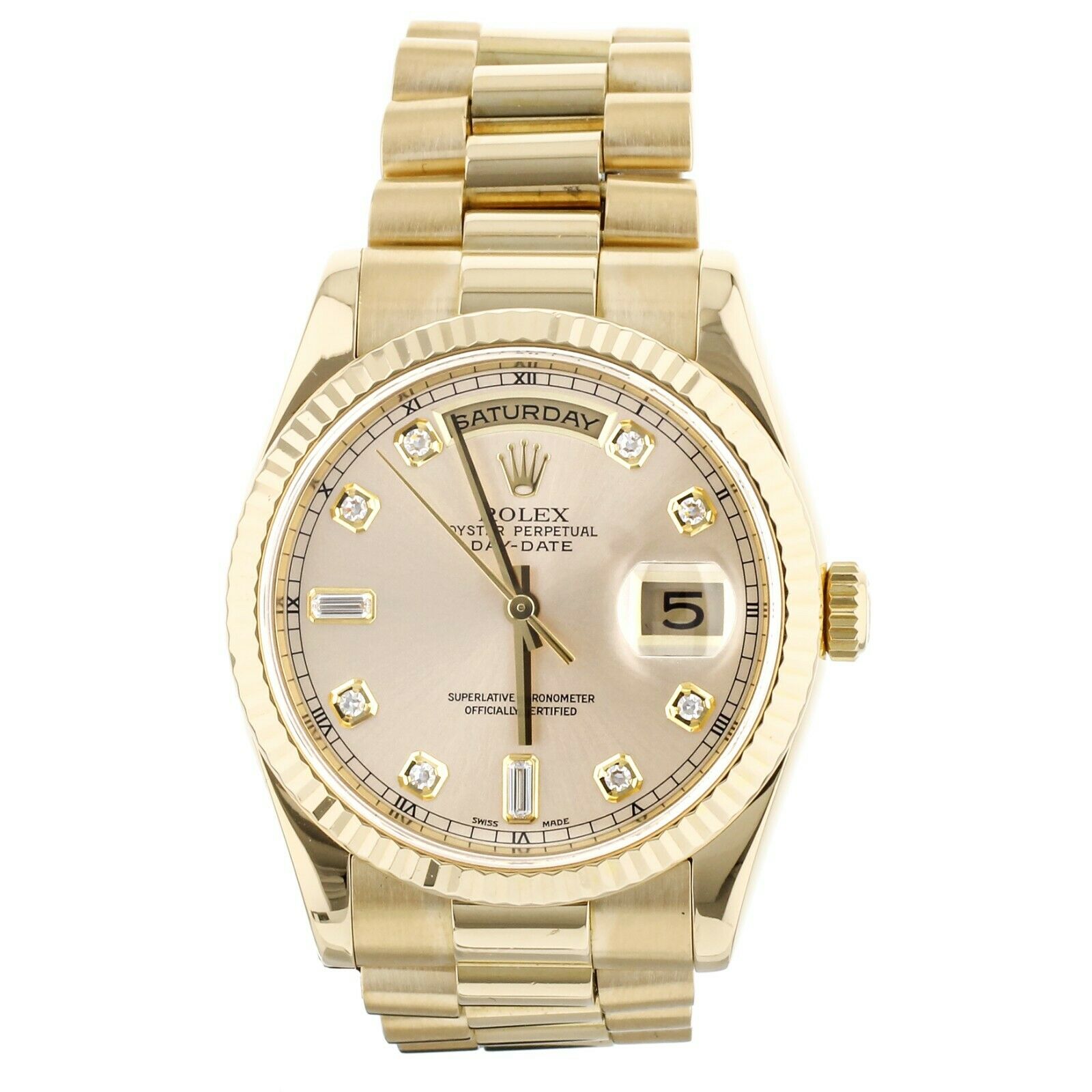 Rolex Day Date Yellow Gold Champaign Diamond Marker Dial on Bracelet 36mm 118238