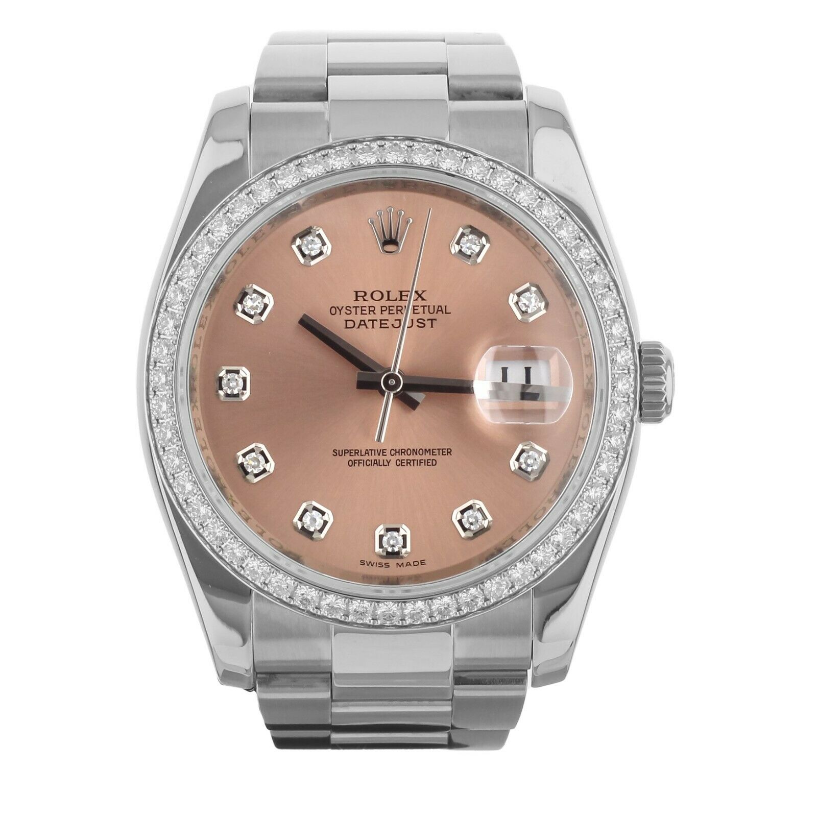 Rolex Datejust Stainless Steel Pink Dial Diamond Bezel