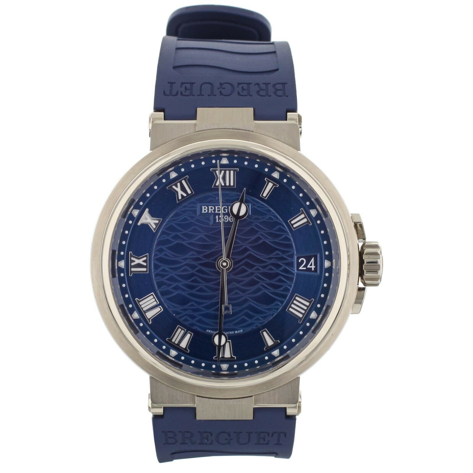 Breguet Marine Blue Wave Dial White Gold Rubber 40mm