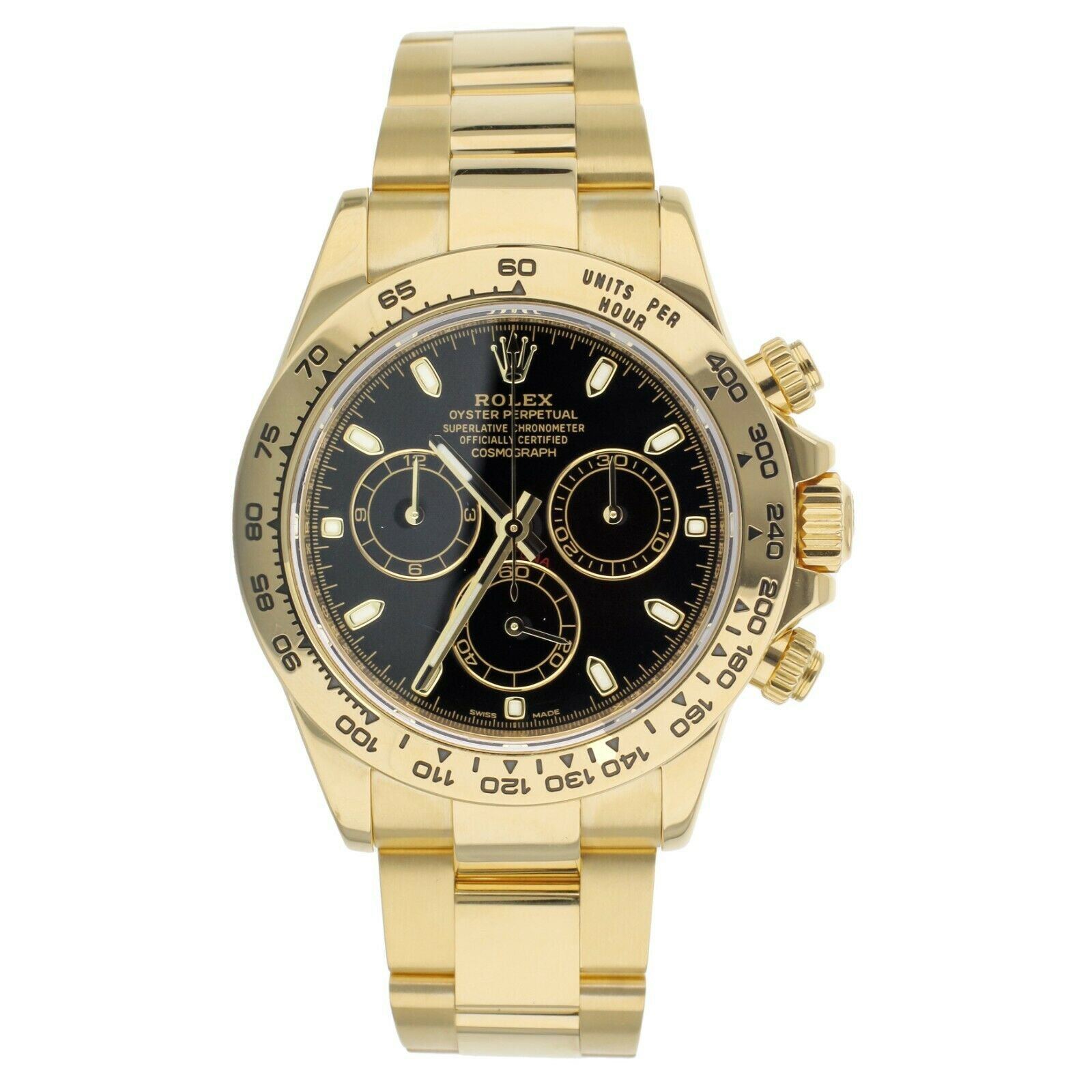 Rolex Daytona Chronograph Yellow Gold Black Dial Bracelet 40mm  Full Set