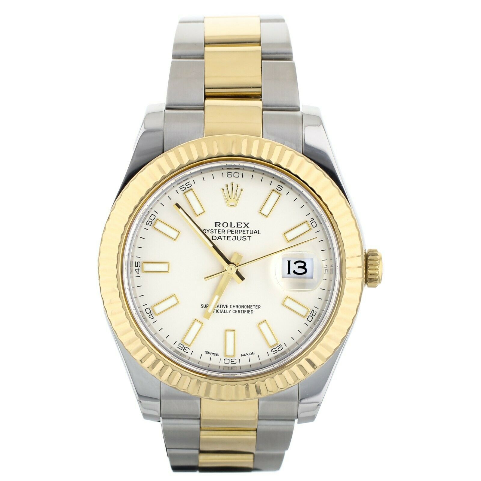 Rolex Datejust 41 Stainless Steel Yellow Gold White Stick Dial 41mm