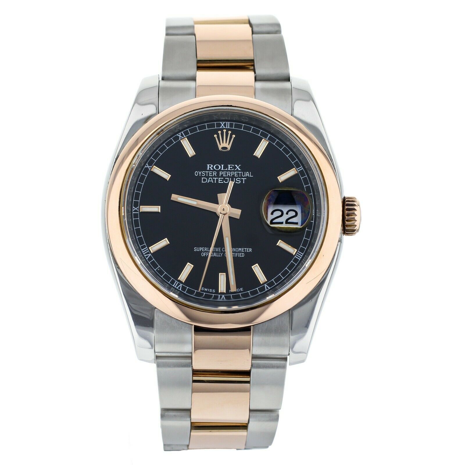 Rolex DateJust Black Dial Stainless Steel  Rose Gold Automatic 36MM