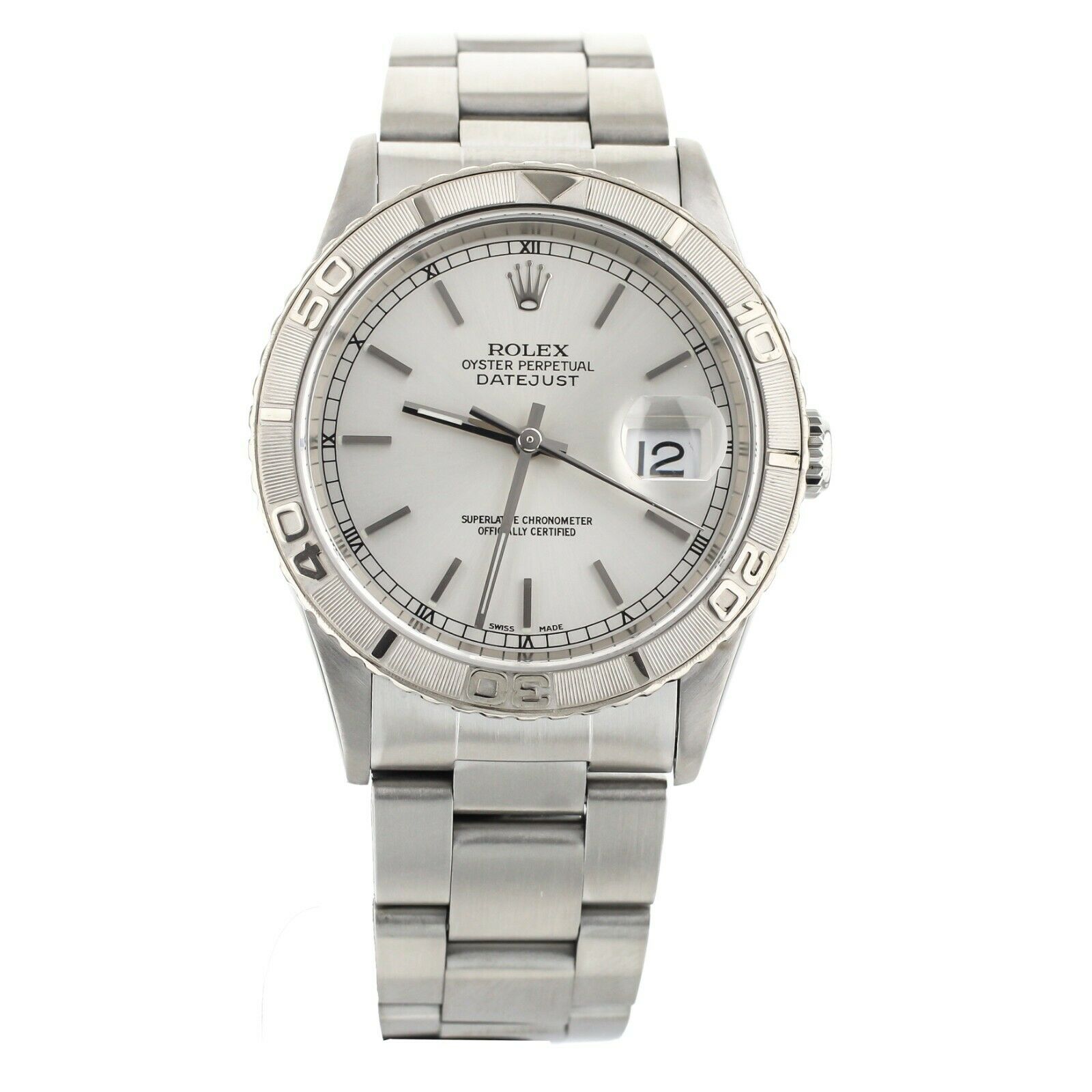 Rolex Datejust Turn-O-Graph Thunderbird Silver Dial White Gold Bezel 36MM