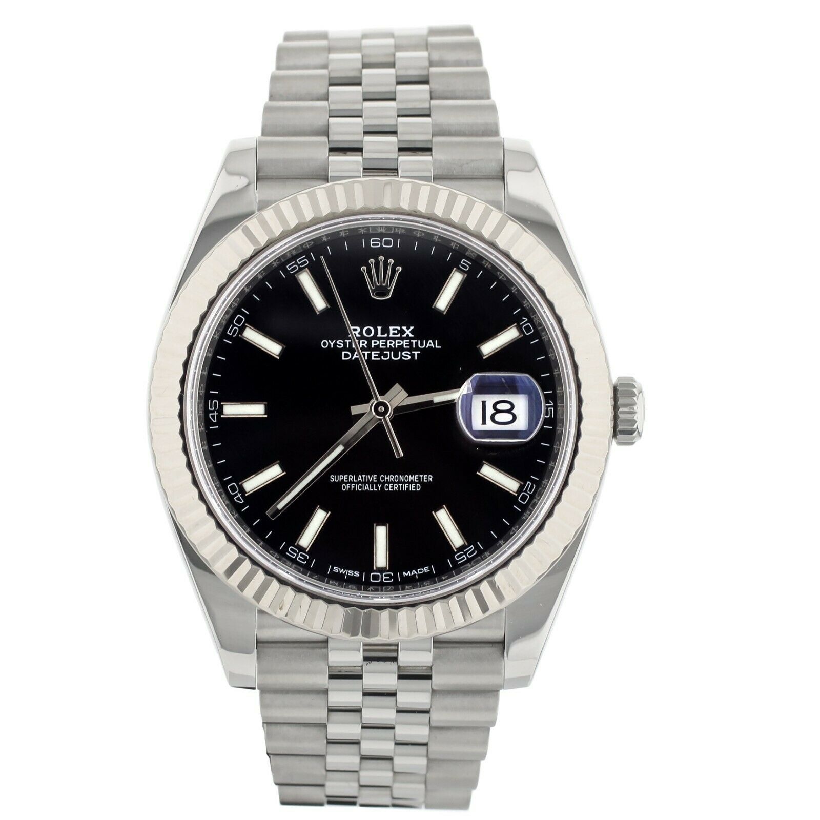 Rolex DateJust Black Dial White Gold  Stainless Steel Jubilee