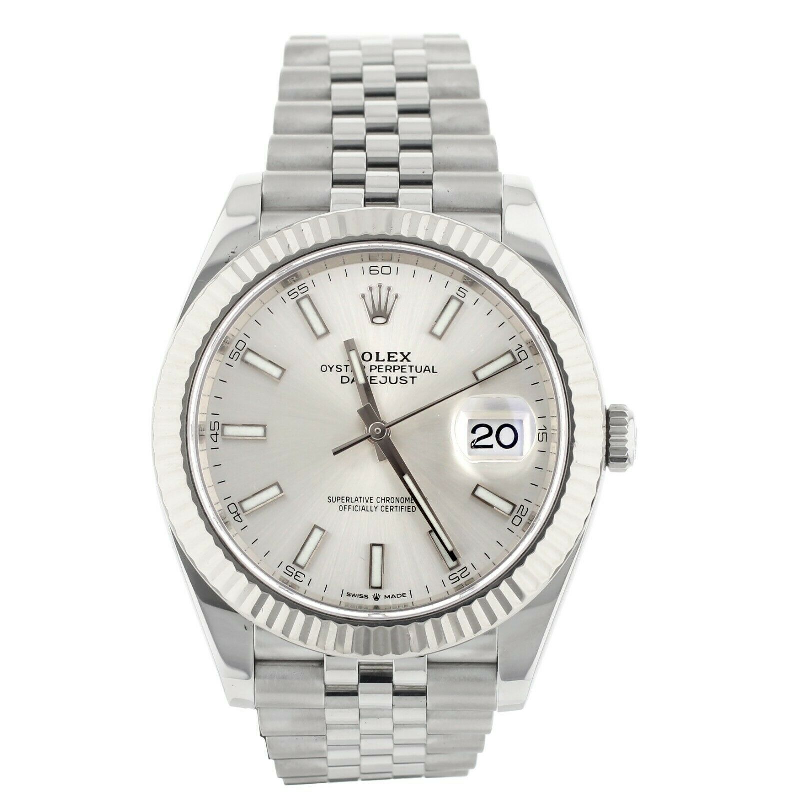 Rolex DateJust Silver Dial Jubilee Bracelet White Gold Fluted Bezel
