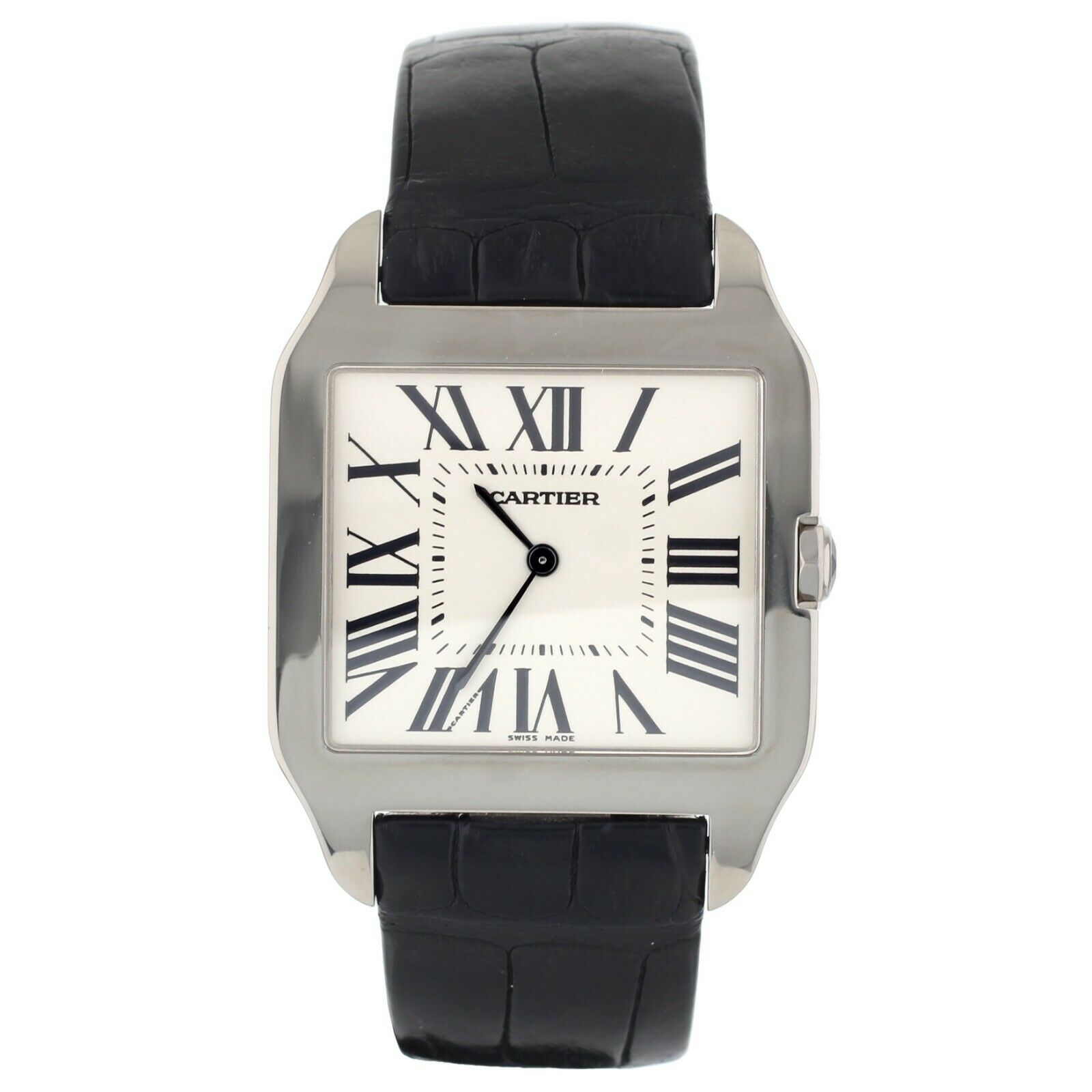 Cartier Santos Dumont White Gold  Black Alligator Strap Watch Only
