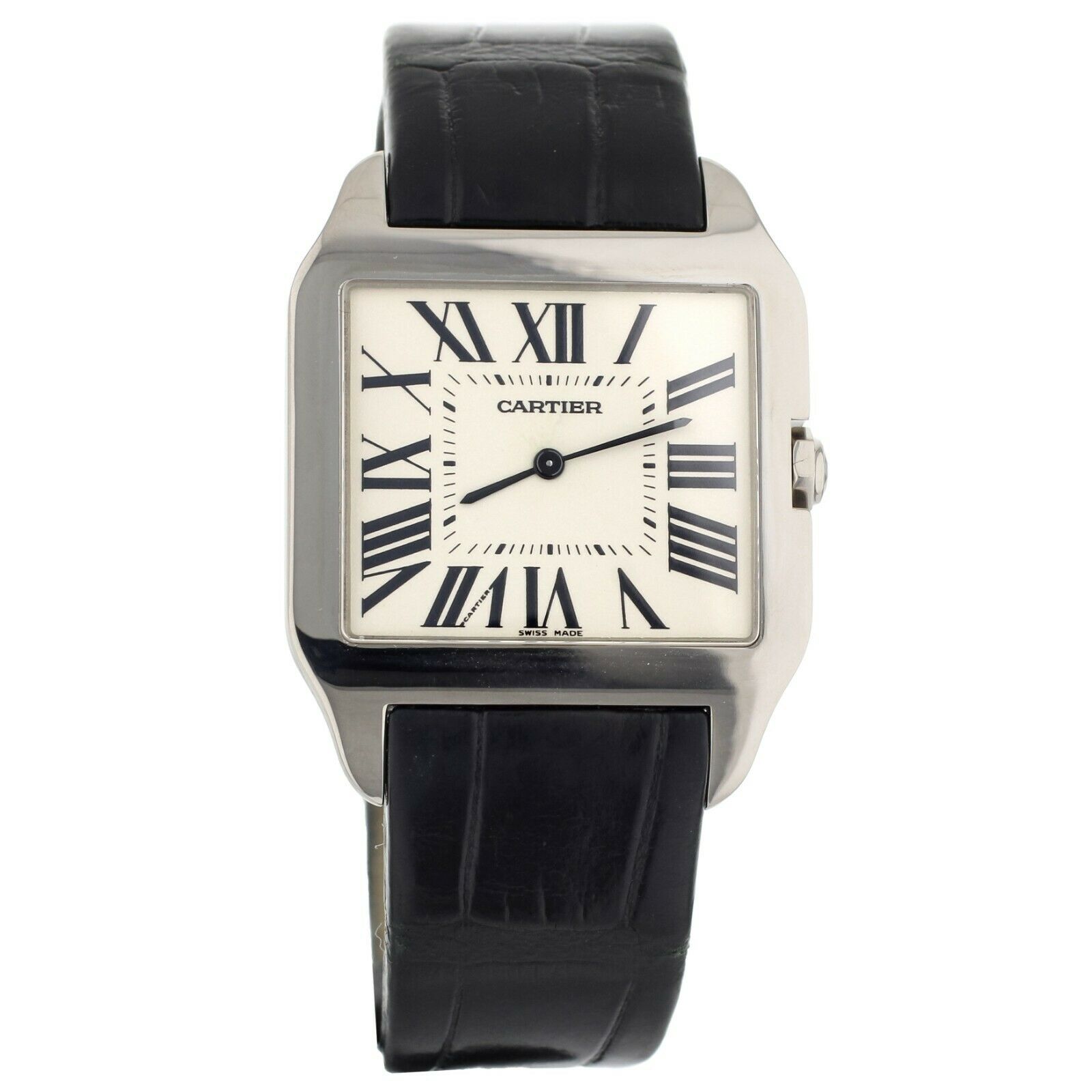 Cartier Santos Dumont White Gold Black Alligator Manual  Watch Only