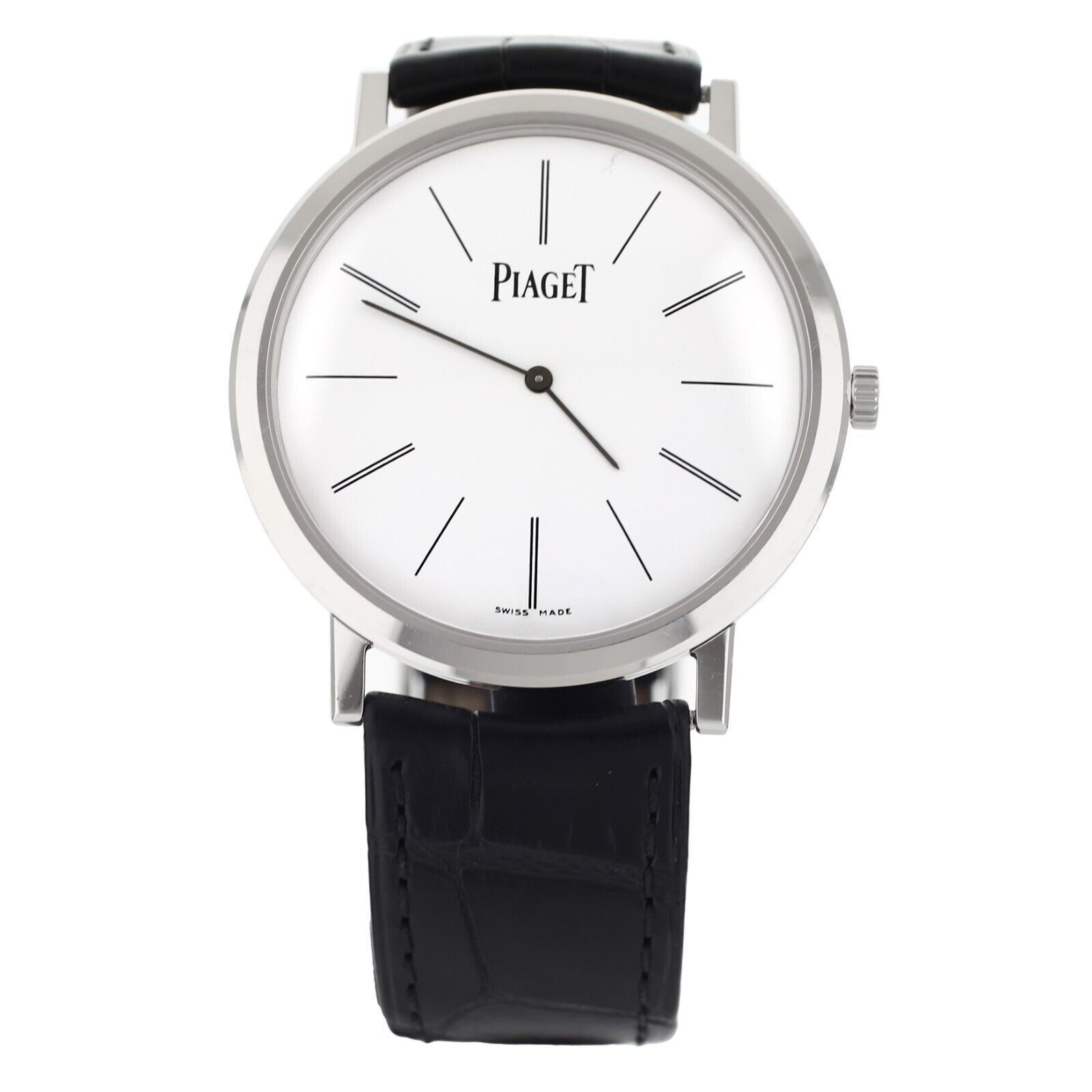 Piaget Altiplano White Dial White Gold Alligator Strap Manual Wind 38mm