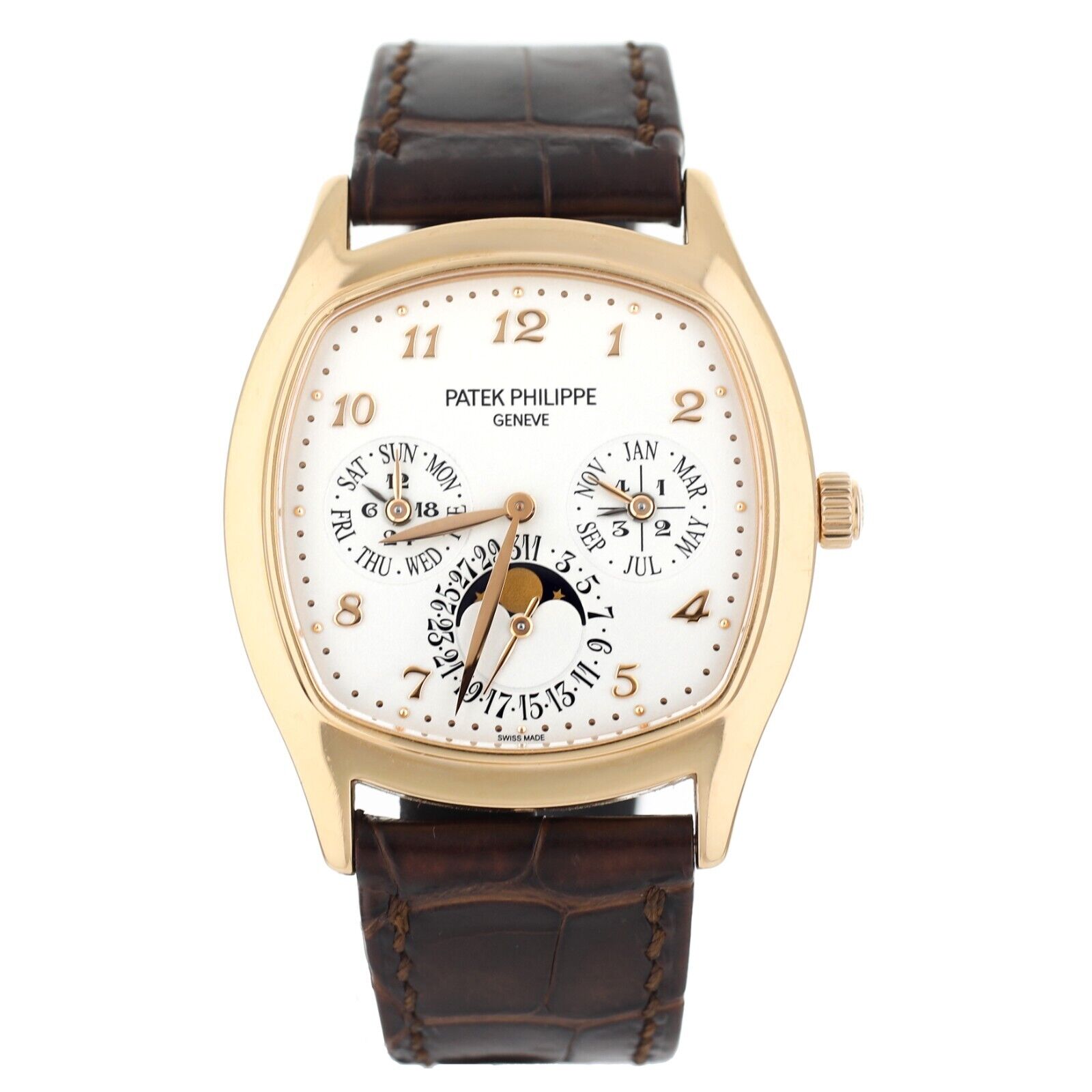 Patek Phillipe Perpetual White Dial Rose Gold Alligator 37mm
