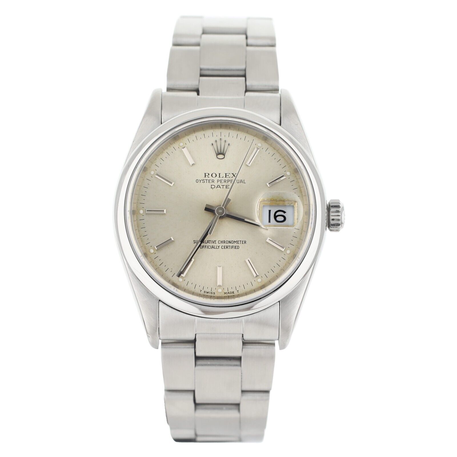Rolex Oyster Perpetual Date Stainless Steel Silver Dial on Bracelet 34mm