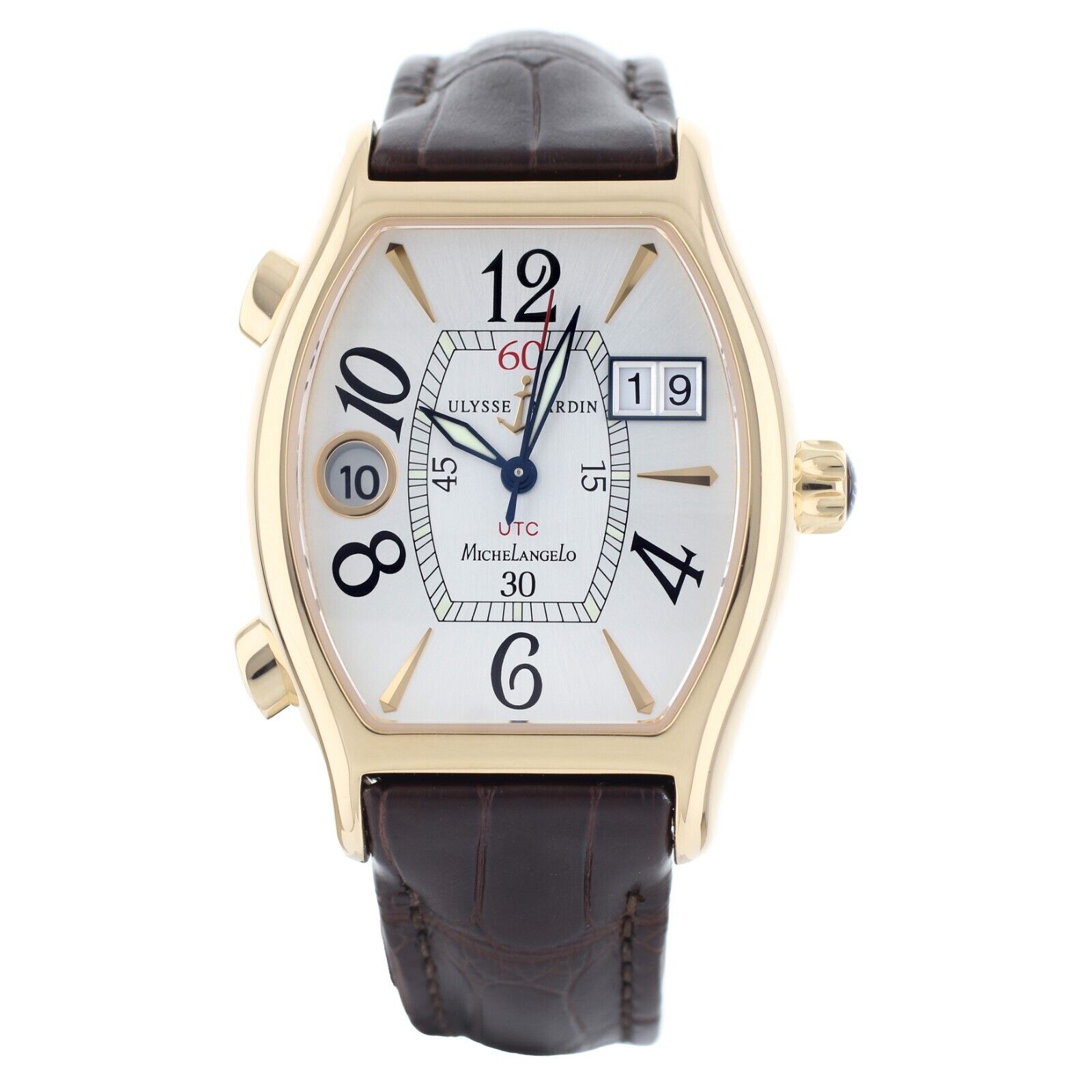 Ulysse Nardin Michaelangelo UTC Rose Gold Silver Dial Alligator 35x47mm