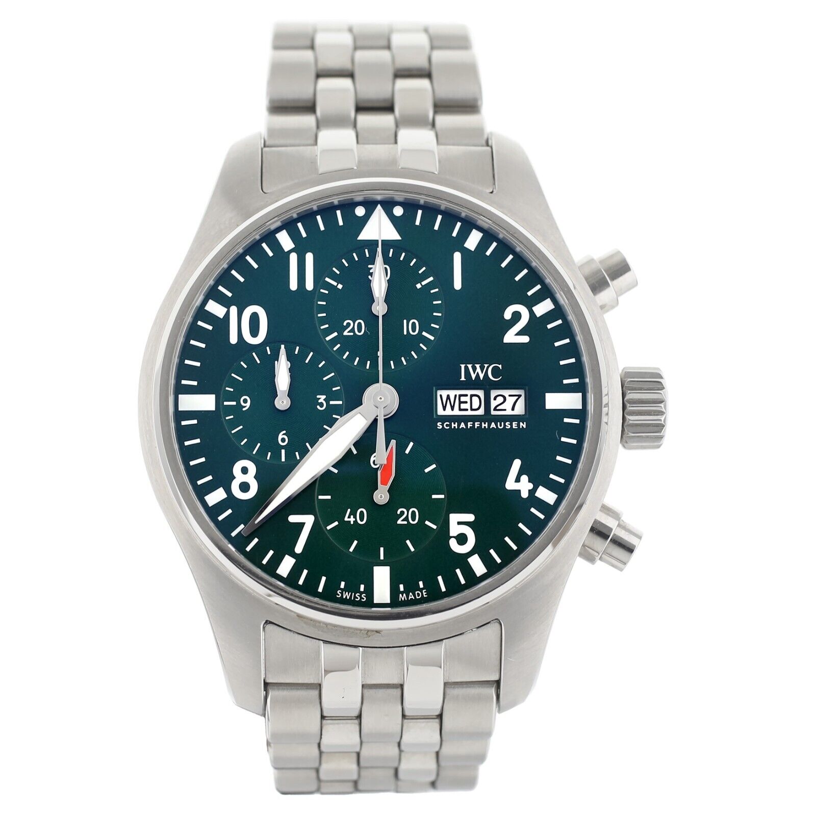 IWC Pilots Chronograph Green Dial Steel Case  Bracelet Auto