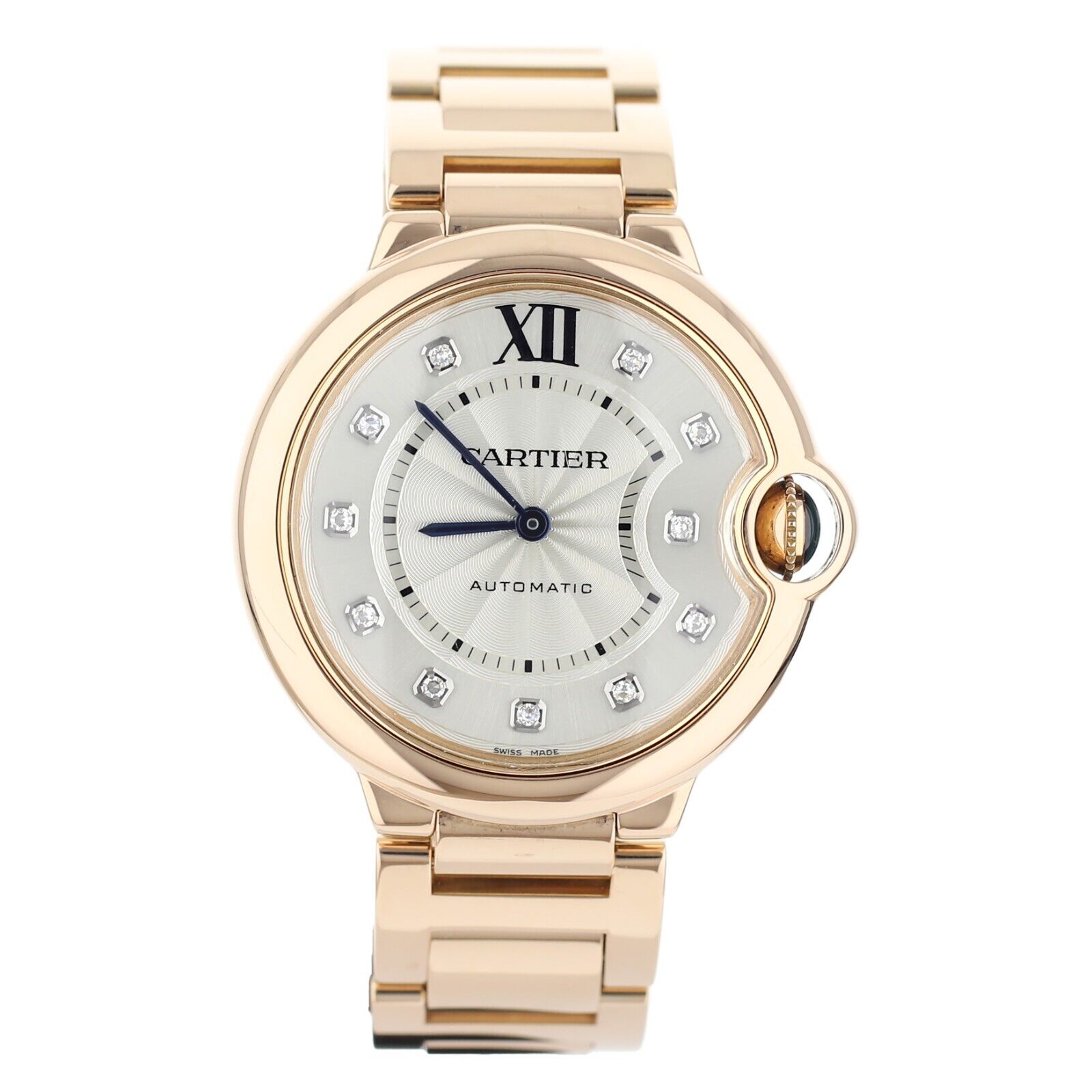 Cartier Ballon Bleu Silver Dial With Diamonds Rose Gold Automatic 36MM