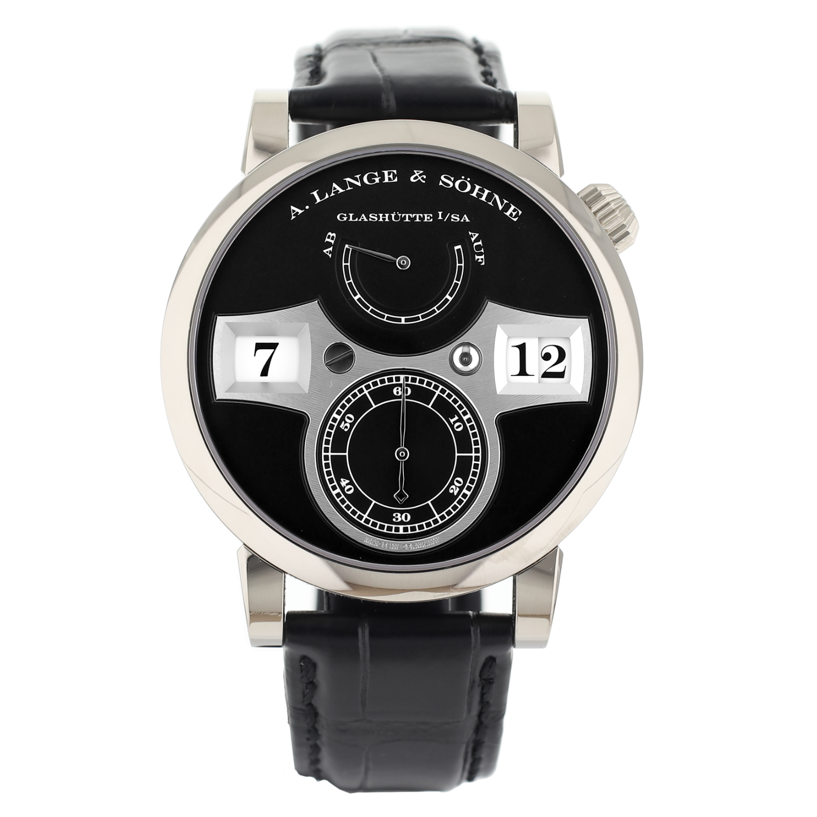 A. Lange & Sohne Zeitwerk Black Dial White Gold Manual