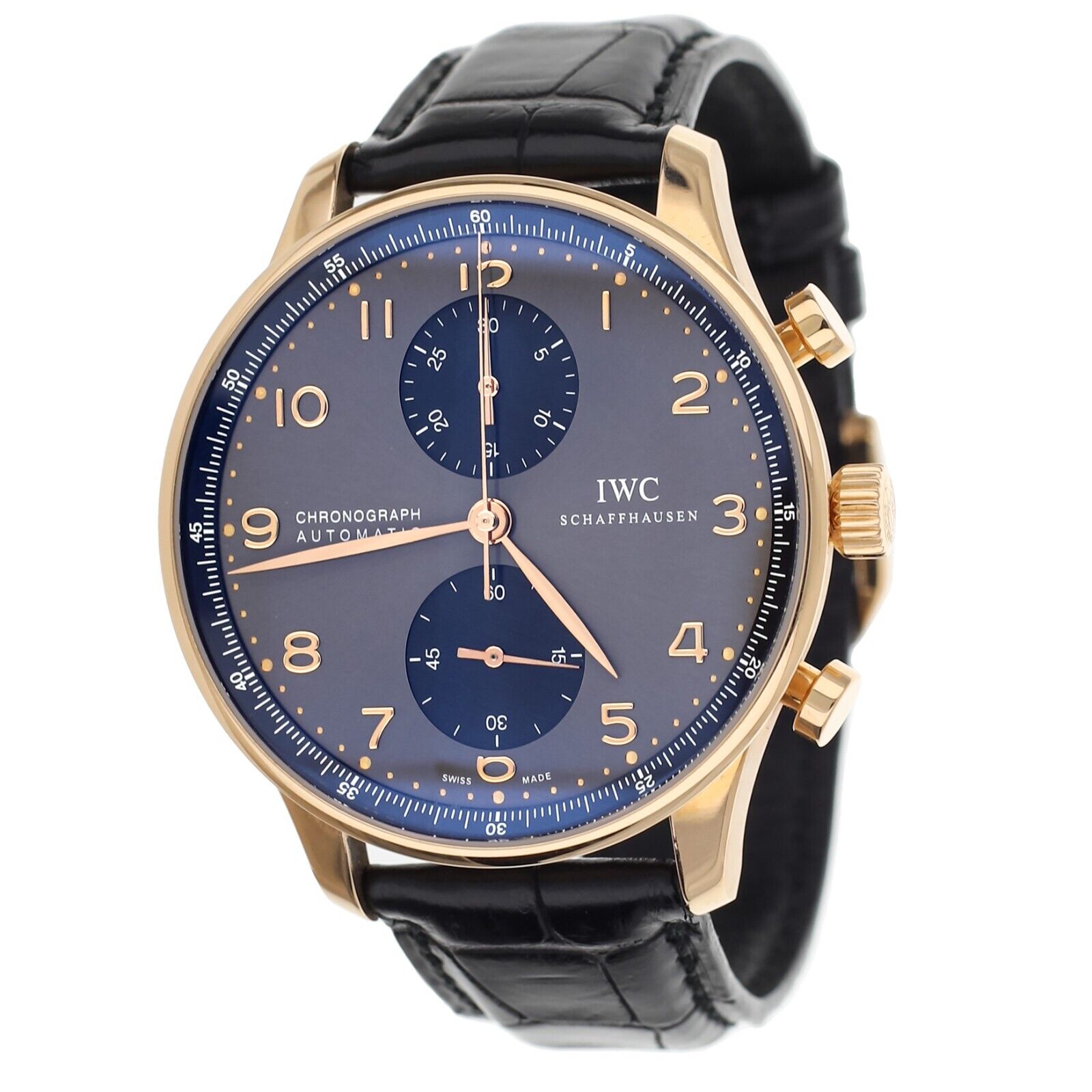 IWC Portugieser Chronograph Gray Dial Rose Gold Alligator 41mm  Full Set