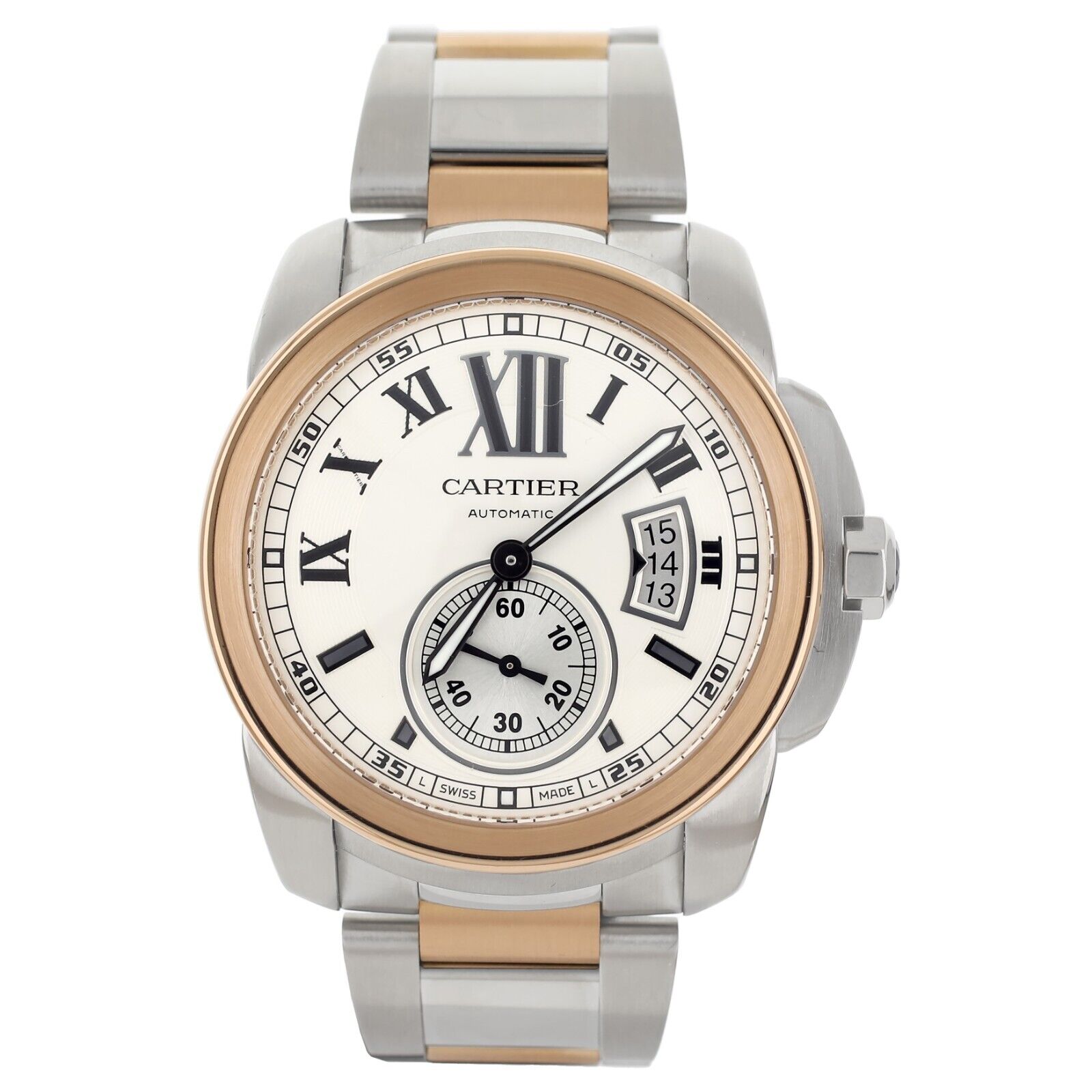 Cartier Calibre Stainless Steel Rose Gold Silver Dial on Bracelet