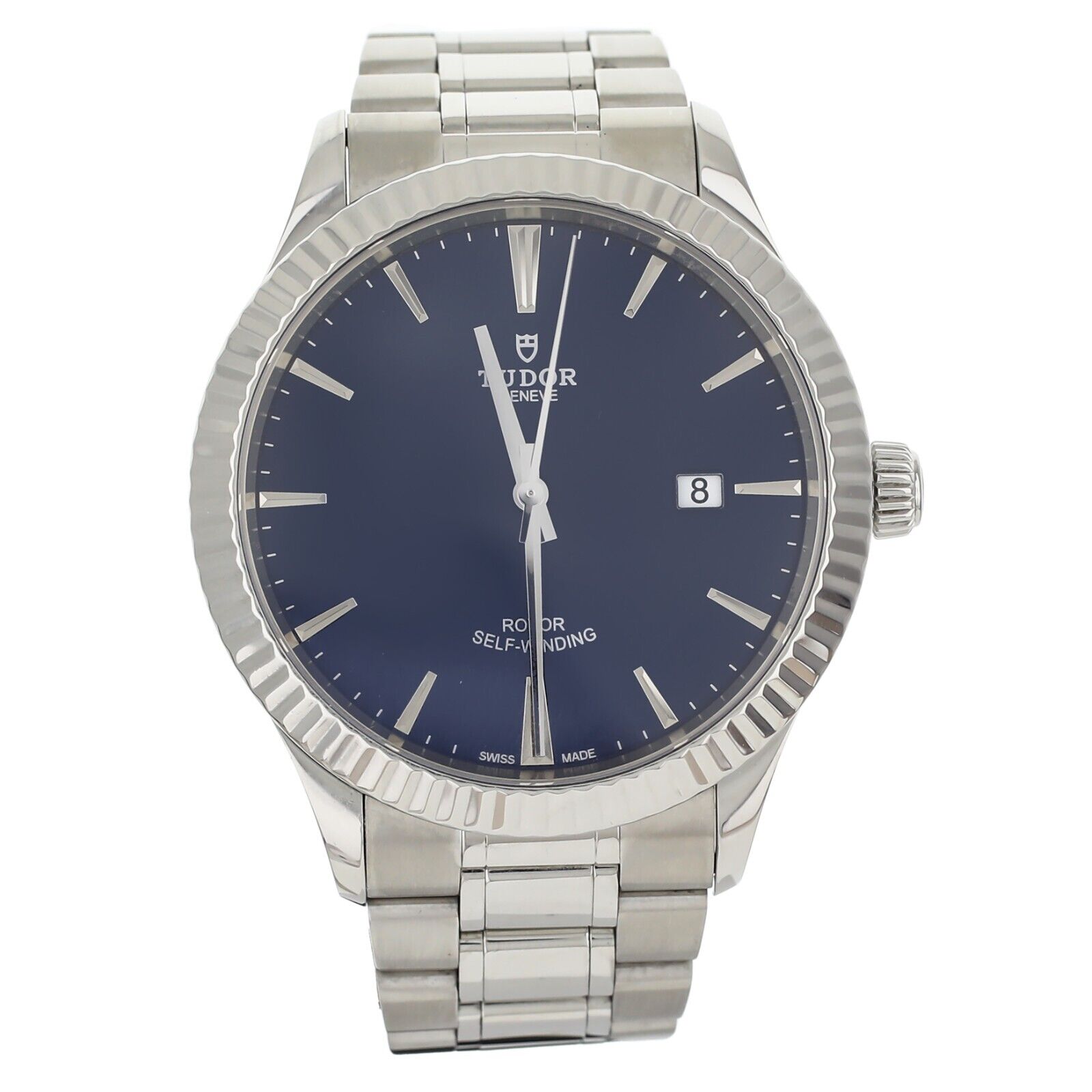 Tudor Style Stainless Steel Blue Dial Fluted Bezel Bracelet 41mm M12710-0013