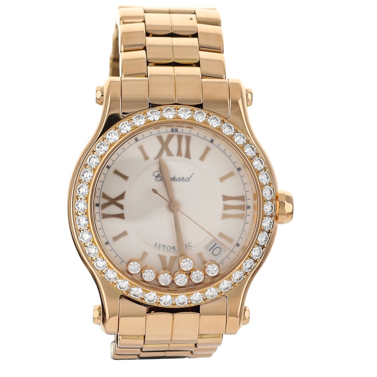 Chopard Happy Sport White Dial Diamond Bezel Rose Gold