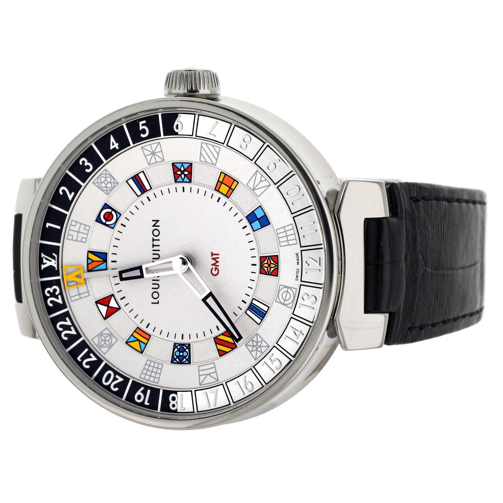Louis Vuitton Tambour Moon Dual Time Stainless Steel 43mm QA096 