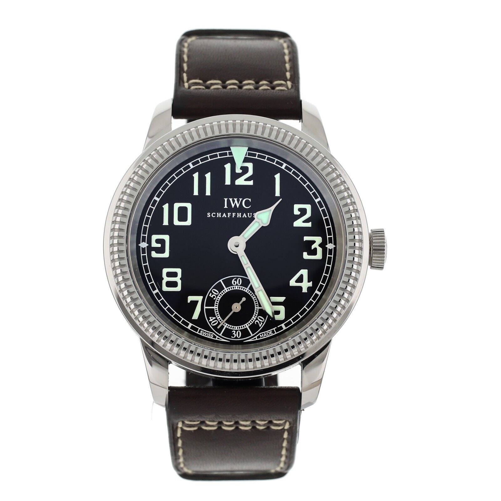 IWC Vintage Pilot Black Dial Steel Case Brown Leather Manual 44MM