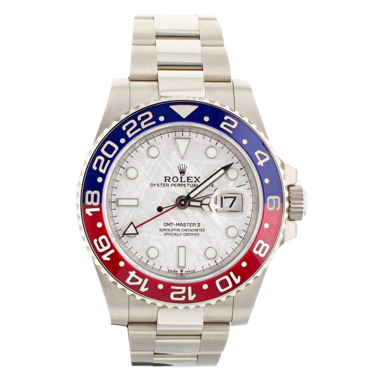 Rolex GMT Master II Pepsi Meteorite Dial White Gold 40mm   Full Set