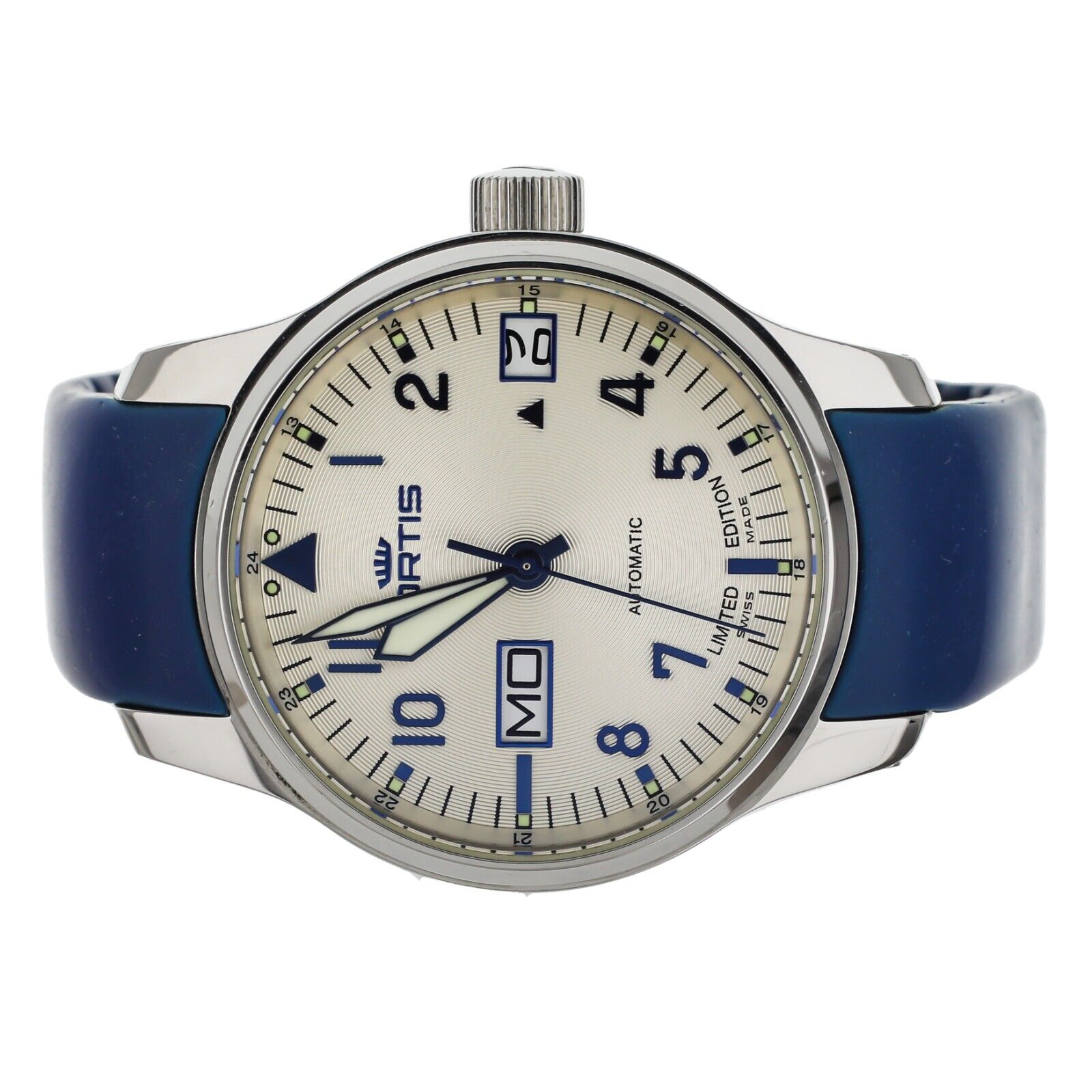 Fortis F-43 Flieger Big Day/Date LE Stainless Steel Blue Rubber