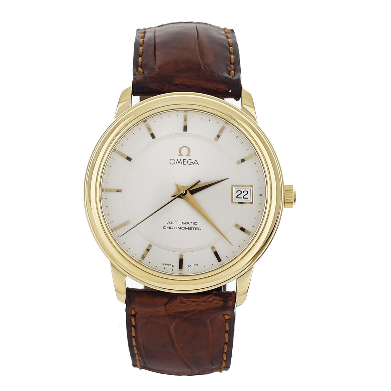 Omega De Ville Prestige Silver Dial Yellow Gold Automatic  Date