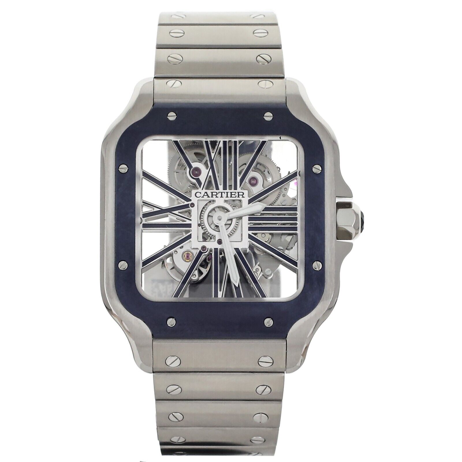 Cartier Santos Skeleton Stainless Steel Blue Bezel 38mm
