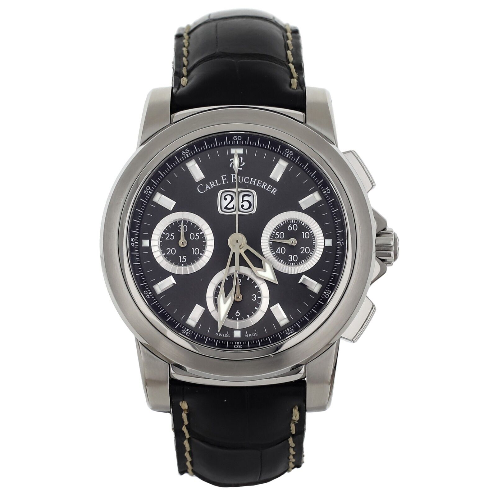 Carl F. Bucherer Patravi Big Date Chronograph Black Dial Alligator Watch