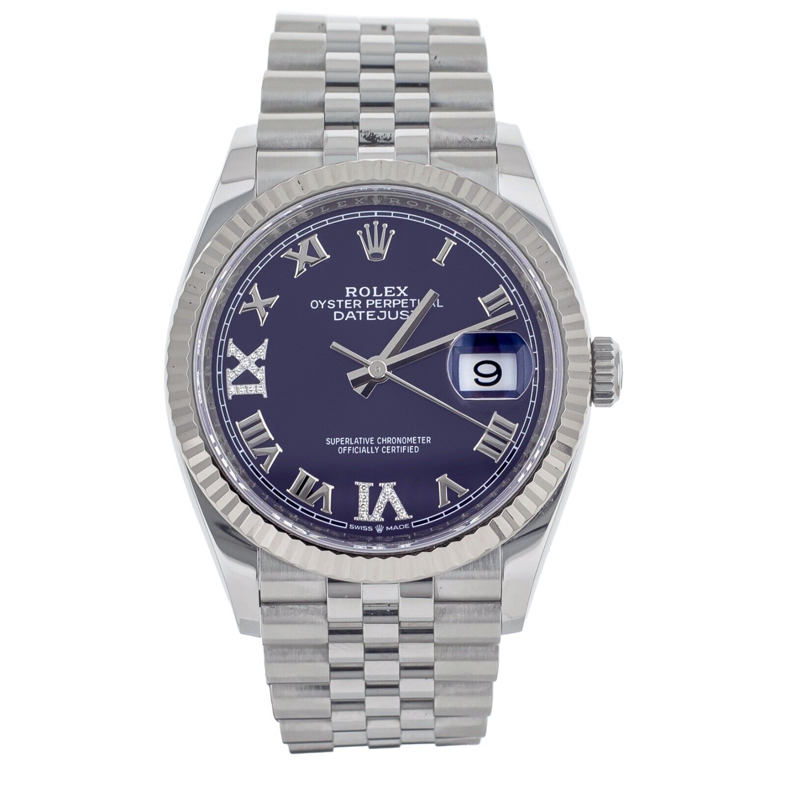 Rolex Datejust Stainless Steel Purple Diamond Dial Fluted Jubilee