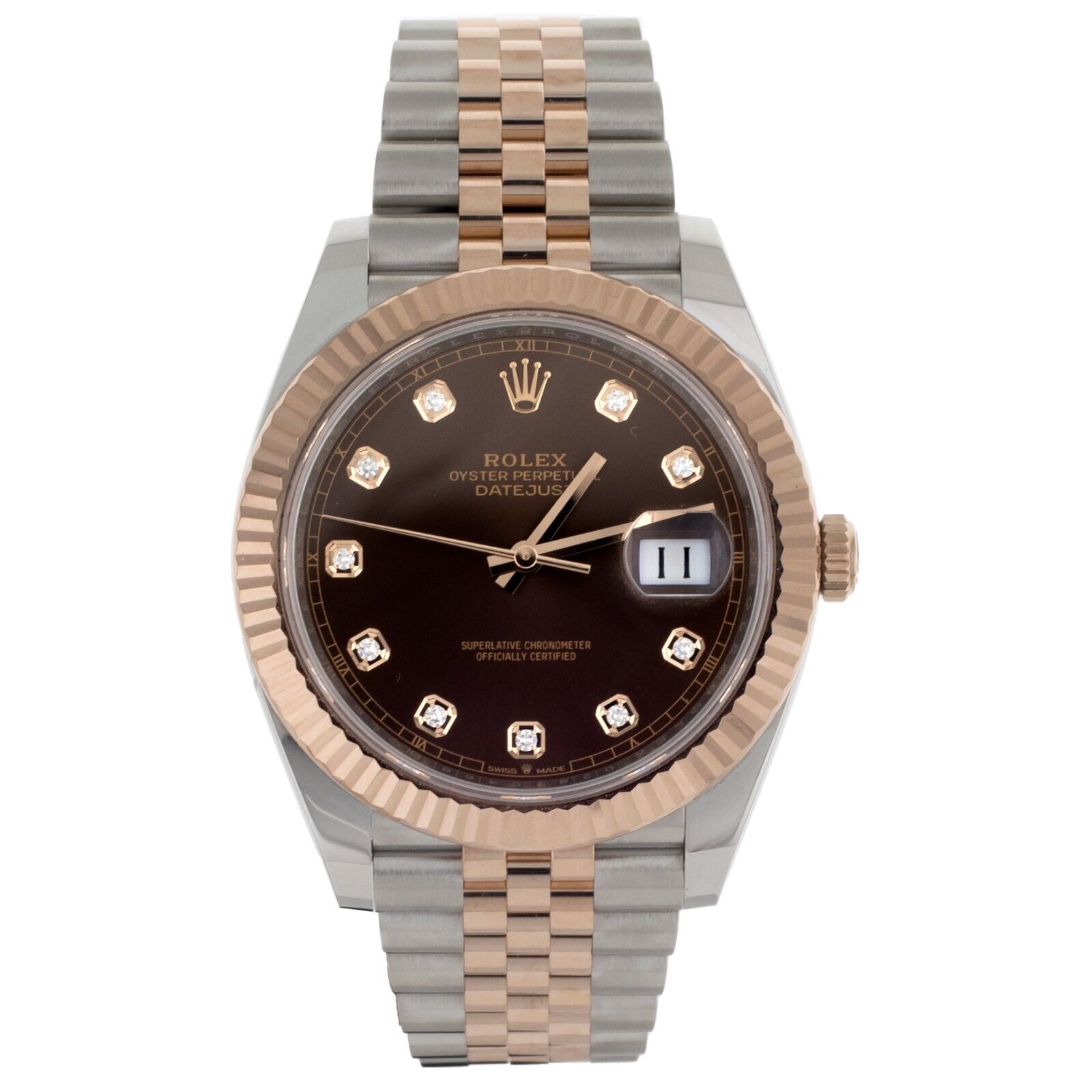 Rolex DateJust Brown Dial with Diamonds Steel  Rose Gold 41MM   Full Set
