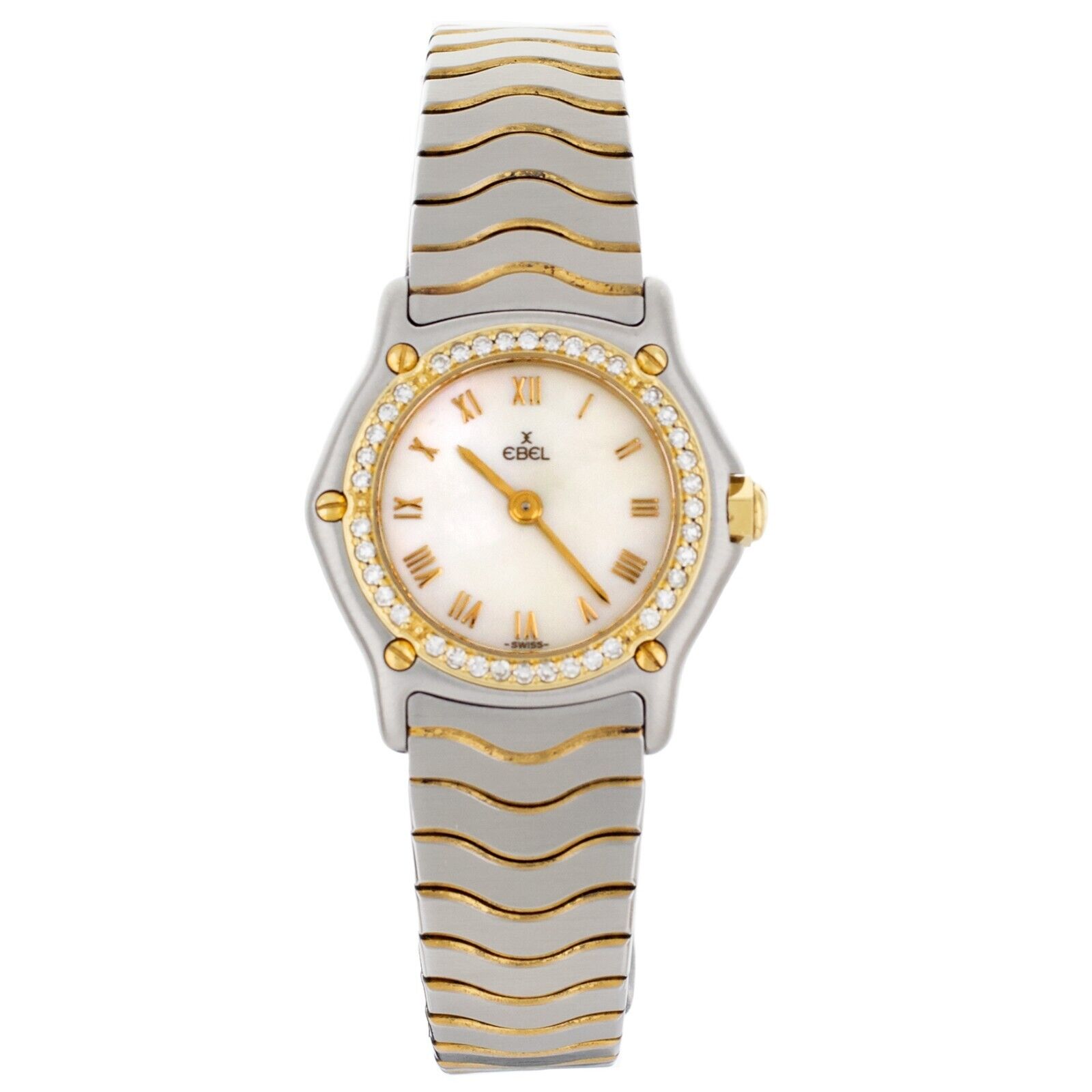 Ebel Wave Stainless Steel Yellow Gold Diamond Bezel Bracelet Quartz