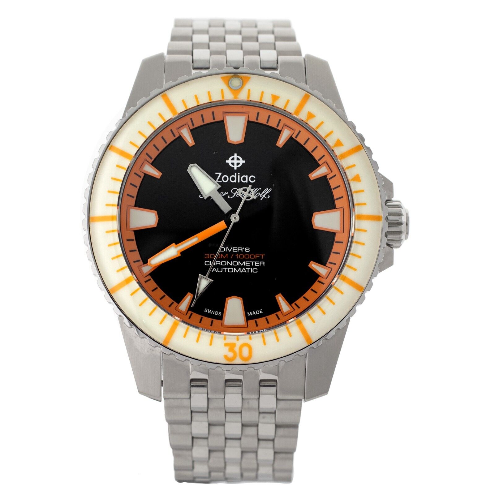 Zodiac Super Sea Wolf Pro-Diver Stainless Steel Orange Bezel