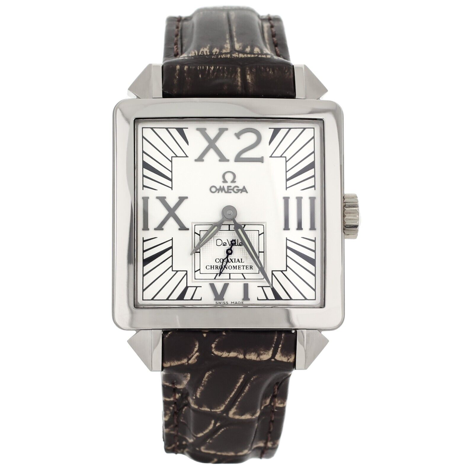 Omega De Ville X2 Small Second White Dial White Gold Alligator