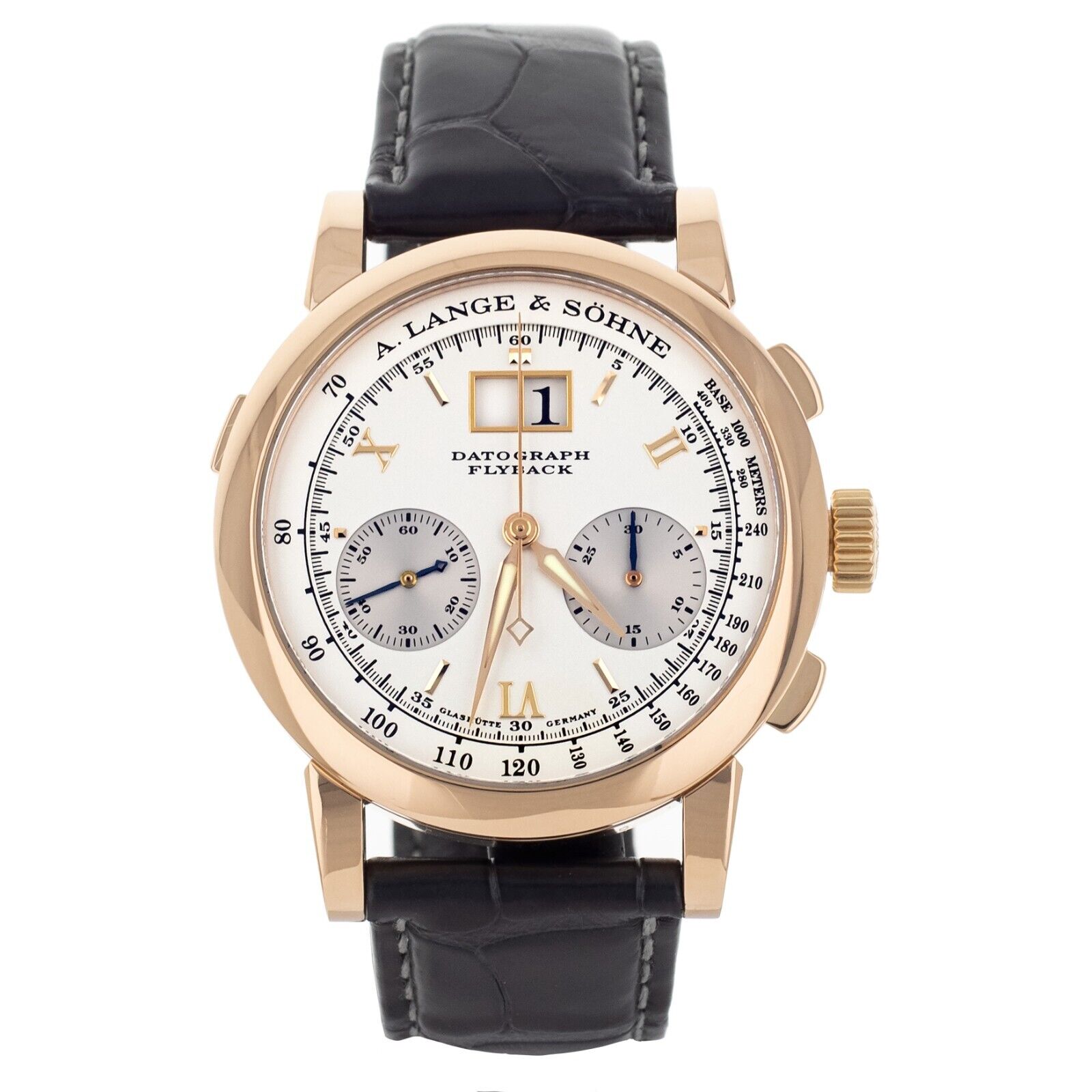 A Lange  Sohne Datograph Flyback Chronograph Silver Dial Rose Gold