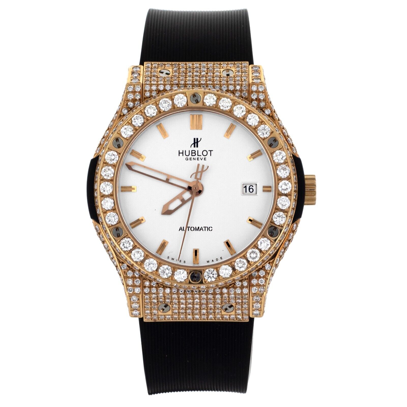 Hublot Classic Fusion White Dial Rose Gold Diamonds Case Watch
