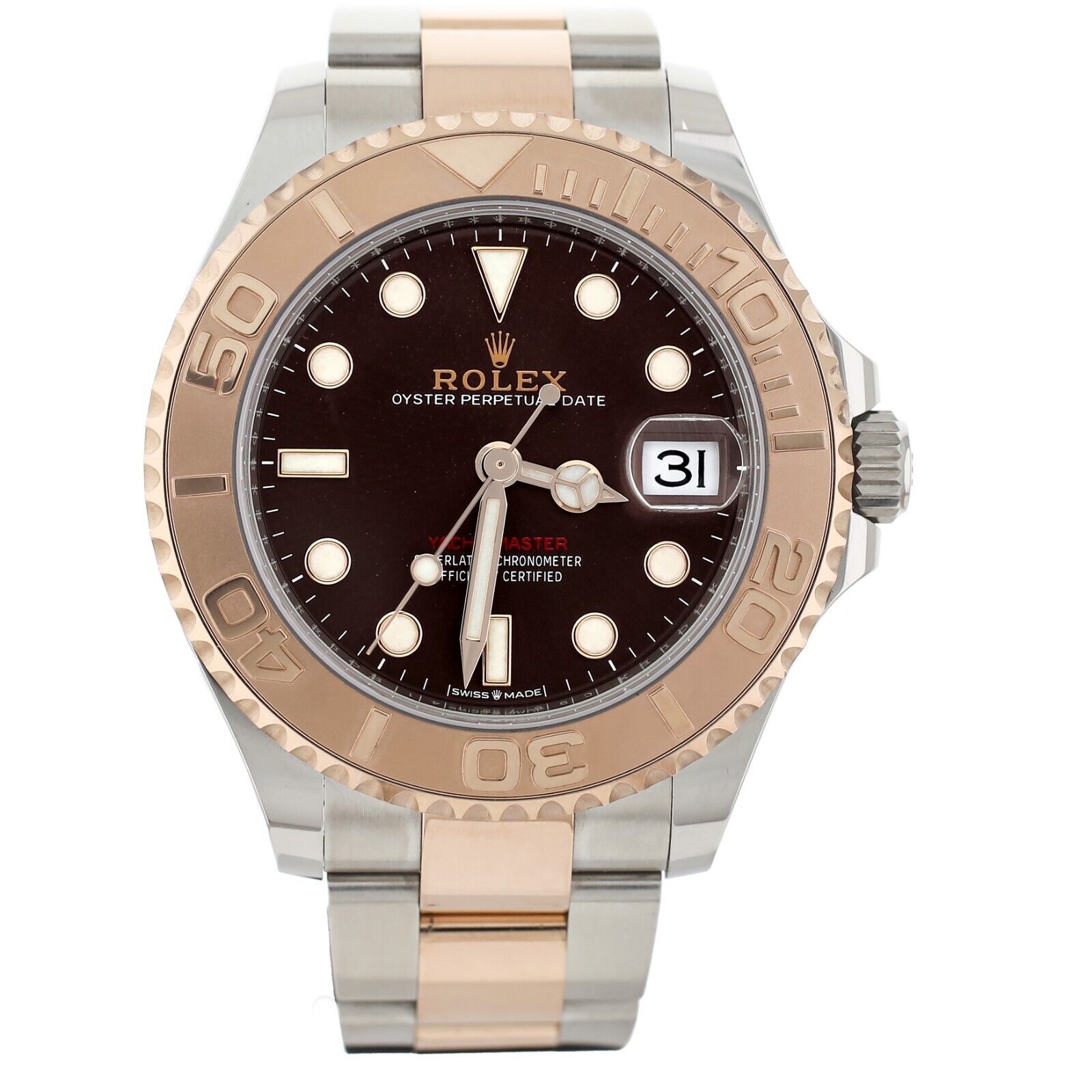 Rolex Yachmaster Brown Dial 18k Rose Gold  Steel Oyster Watch