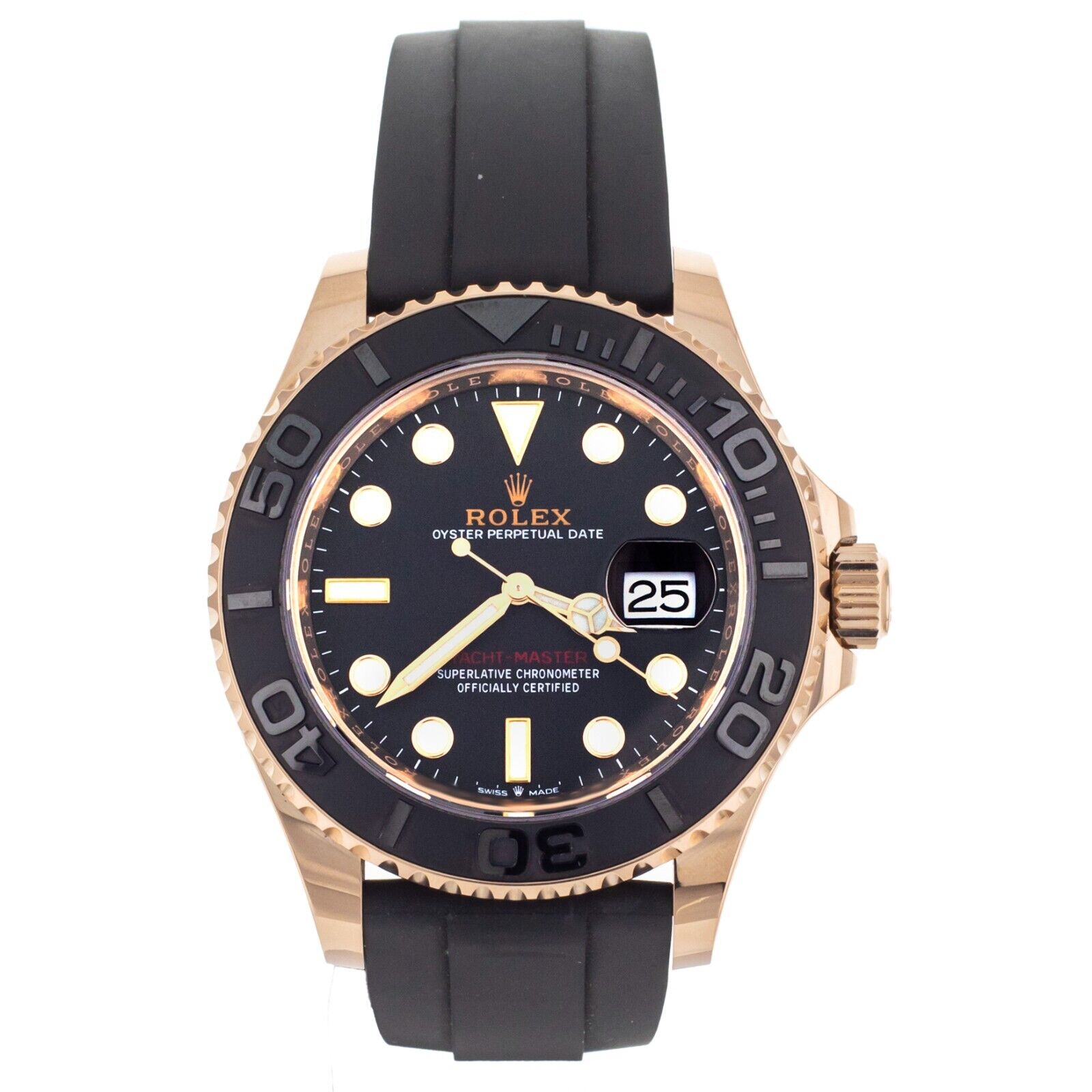 Rolex Yacht-Master Rose Gold Black Dial Bezel Oysterflex 40mm