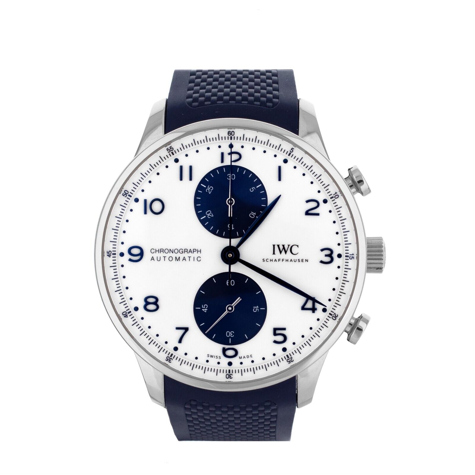 IWC Portugieser Chronograph White Dial Blue Rubber Steel
