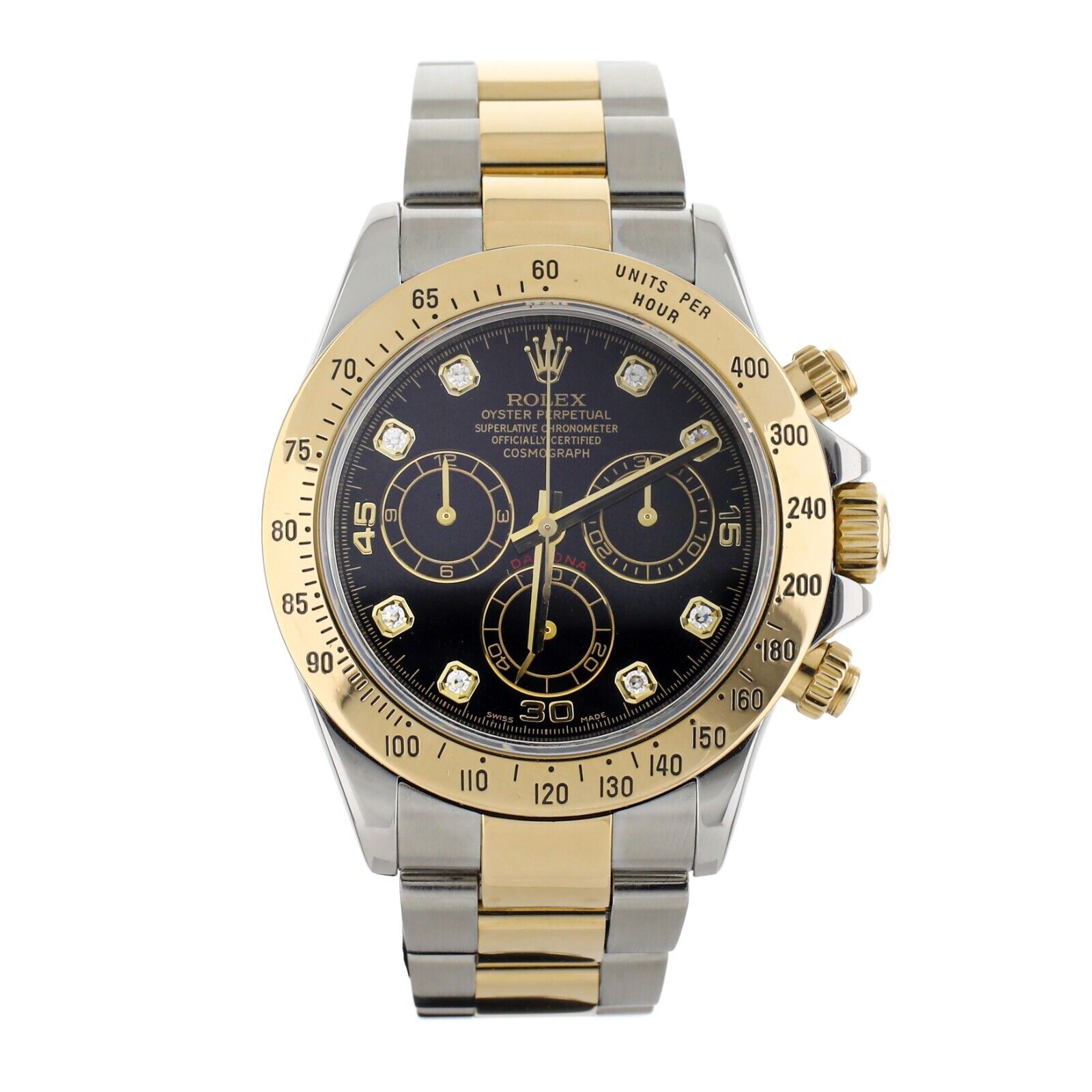 Rolex Daytona Black Dial with Diamonds Steel & Yellow Gold