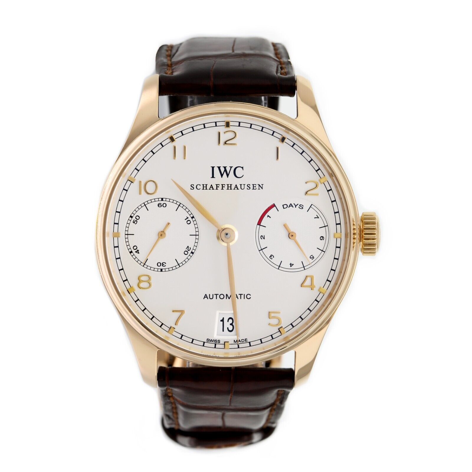 IWC Portugieser 7 Day Automatic Rose Gold Silver Dial Deployant  Watch