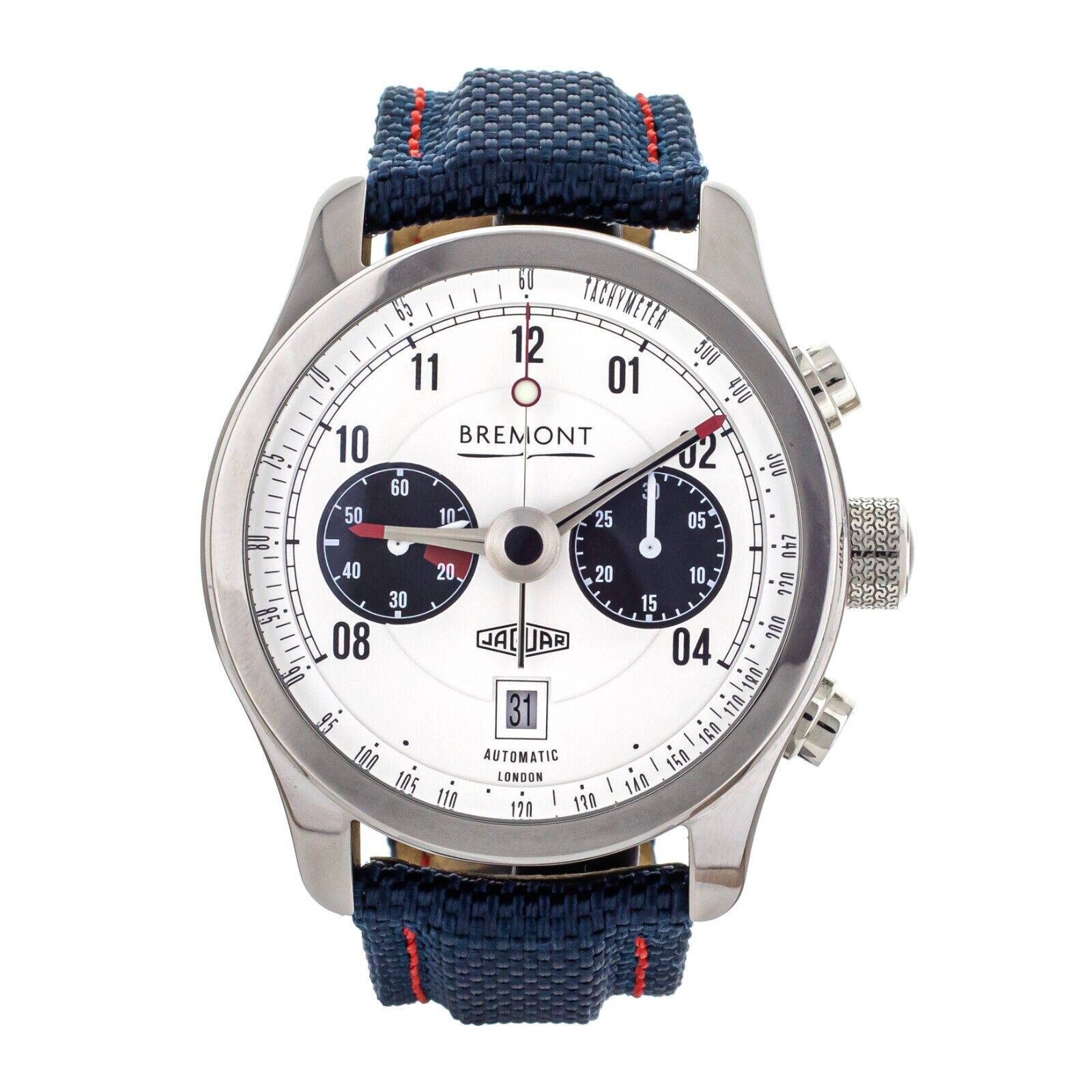 Bremont Jaguar MKII White Dial Blue Strap Steel Case 43mm