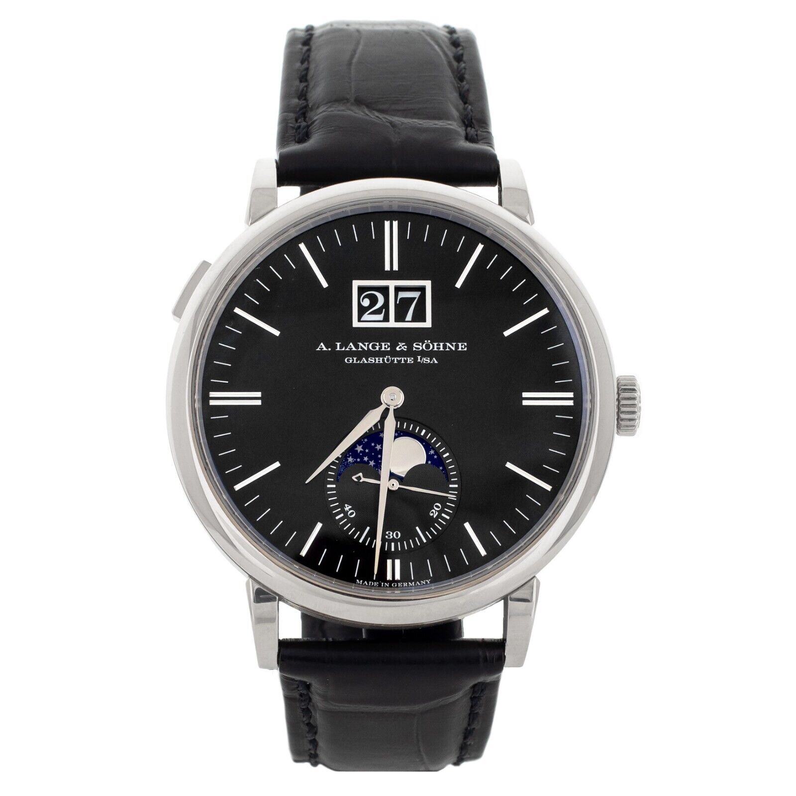 A. Lange  Sohne Saxonia Moonphase Black Dial White Gold 40mm Watch