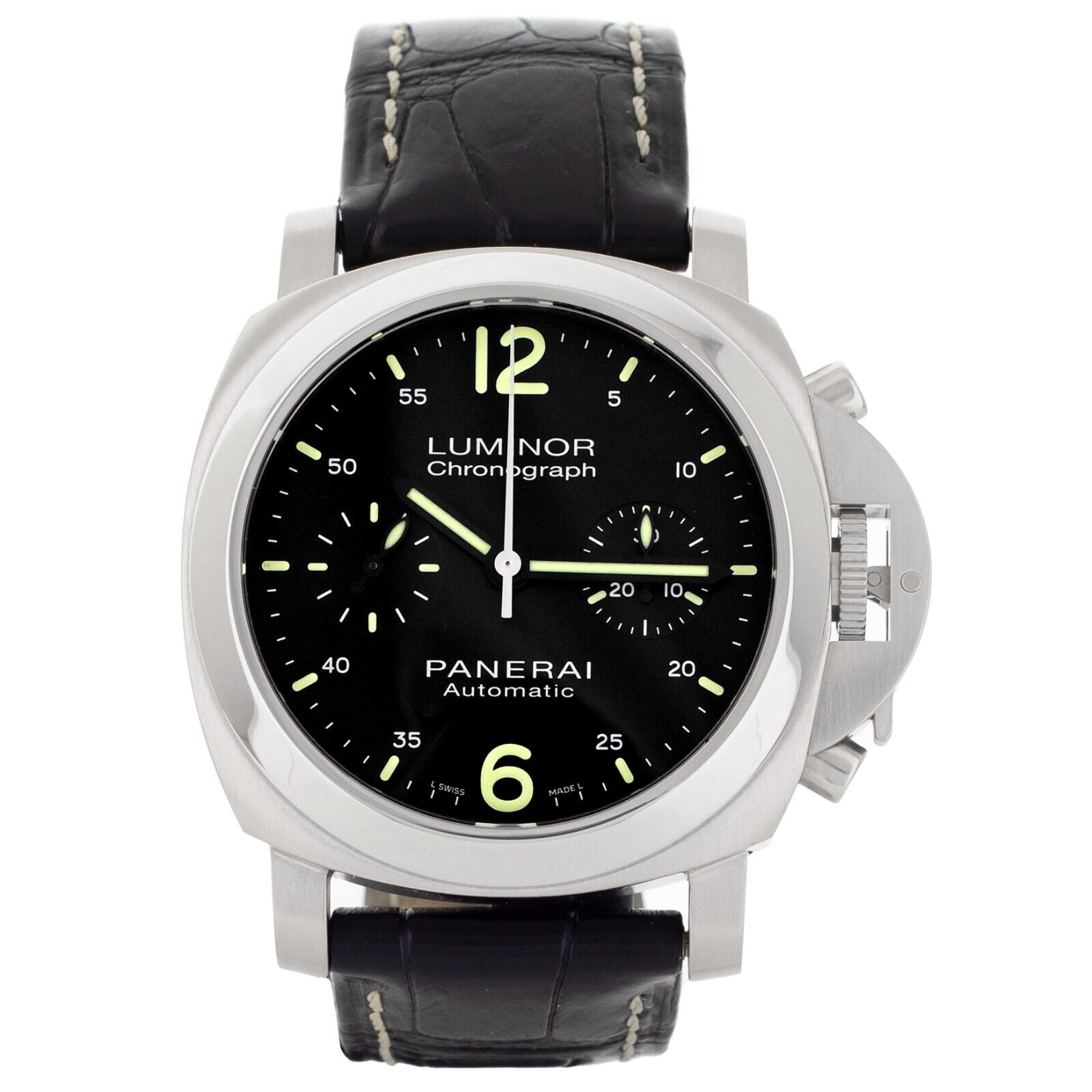 Panerai Luminor Chronograph Black Dial  Strap Stainless Steel Watch