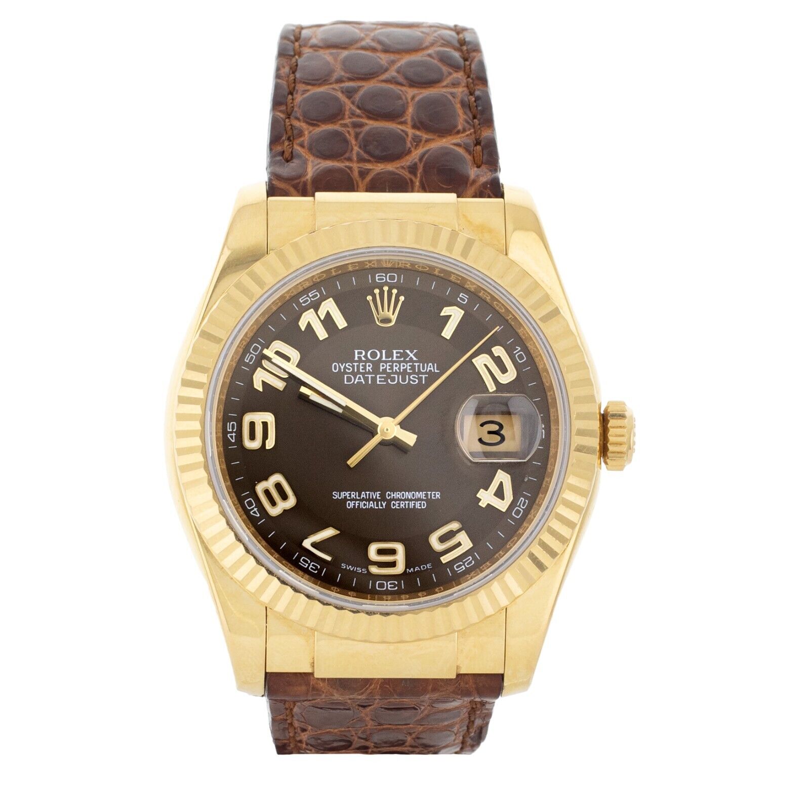 Rolex Datejust Brown Dial Yellow Gold Case Brown Strap Watch