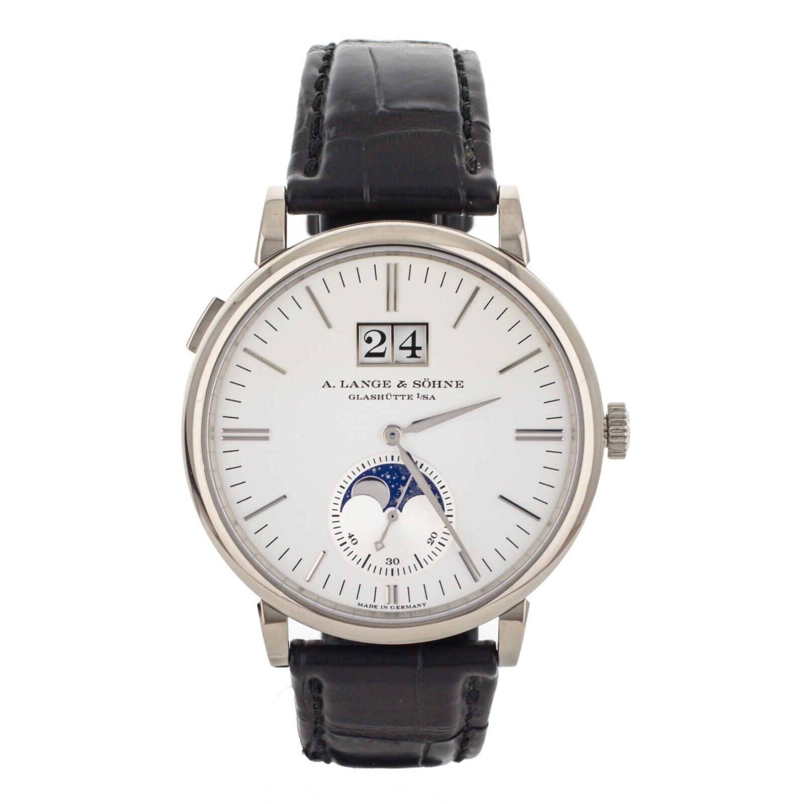 A Lange  Sohne Saxonia Moonphase Silver Dial White Gold