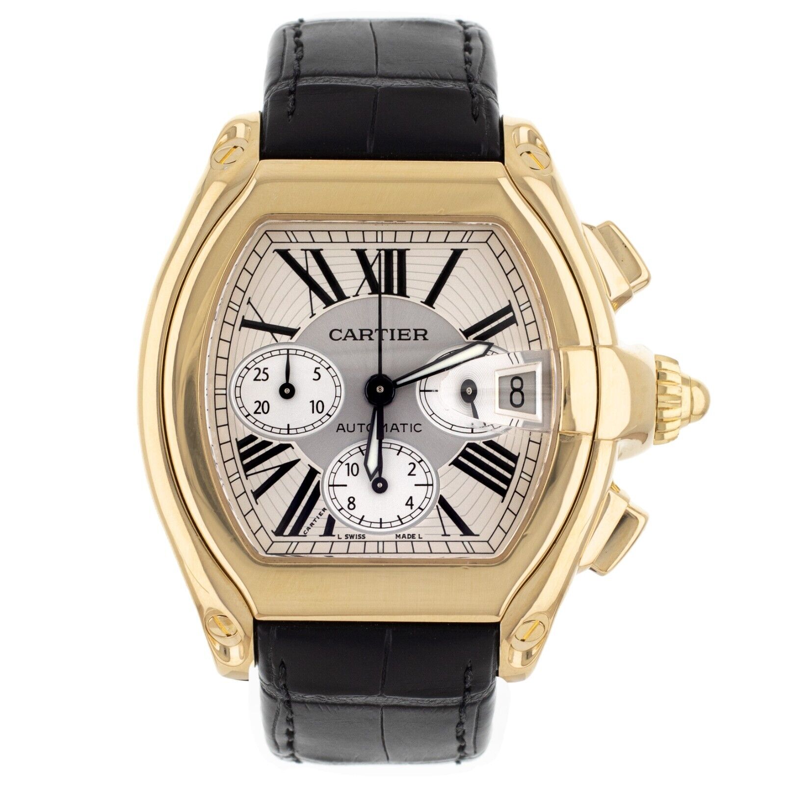 Cartier Roadster XL Chronograph Silver Dial Yellow Gold