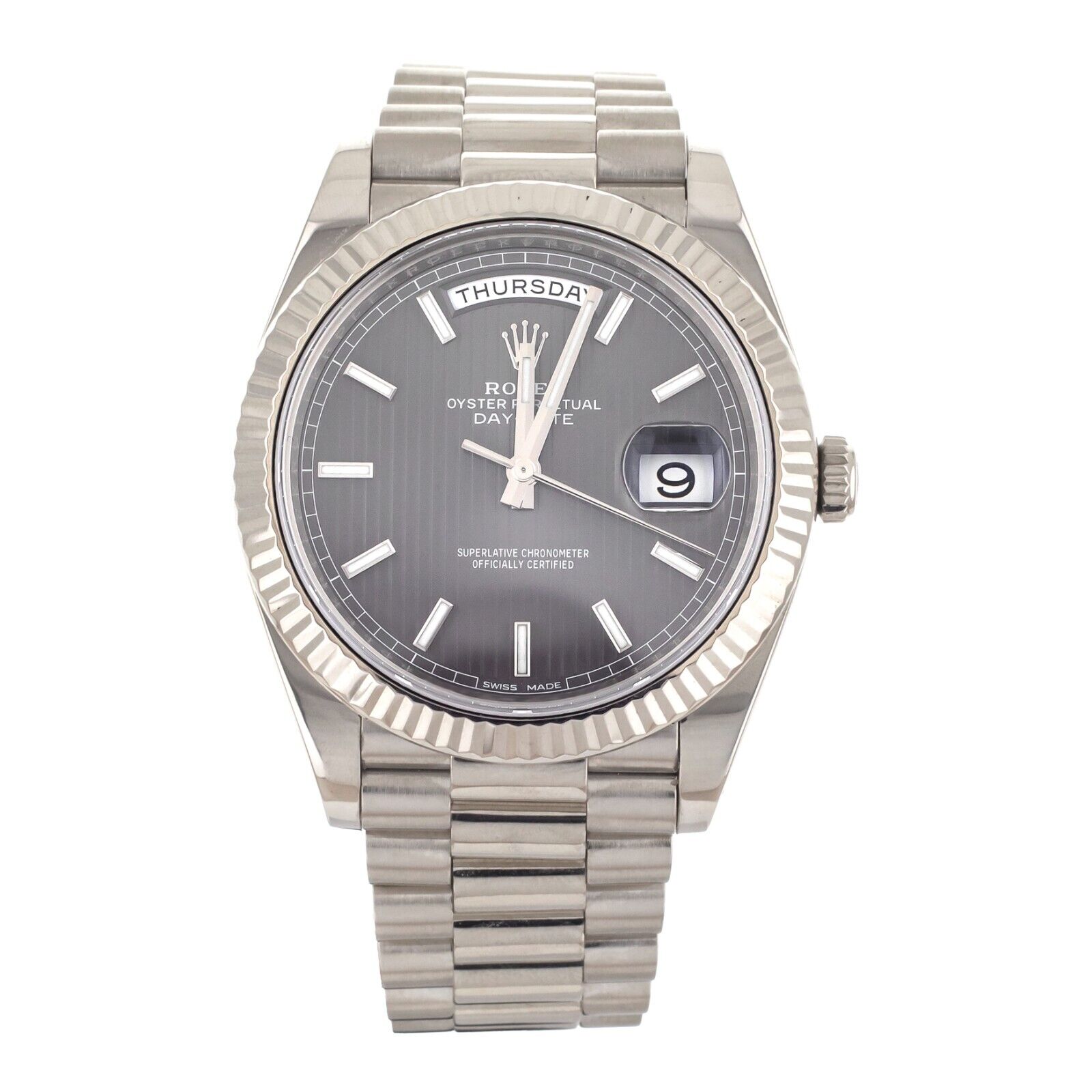 Rolex Day-Date 40 White Gold Gray Motif Dial on Bracelet