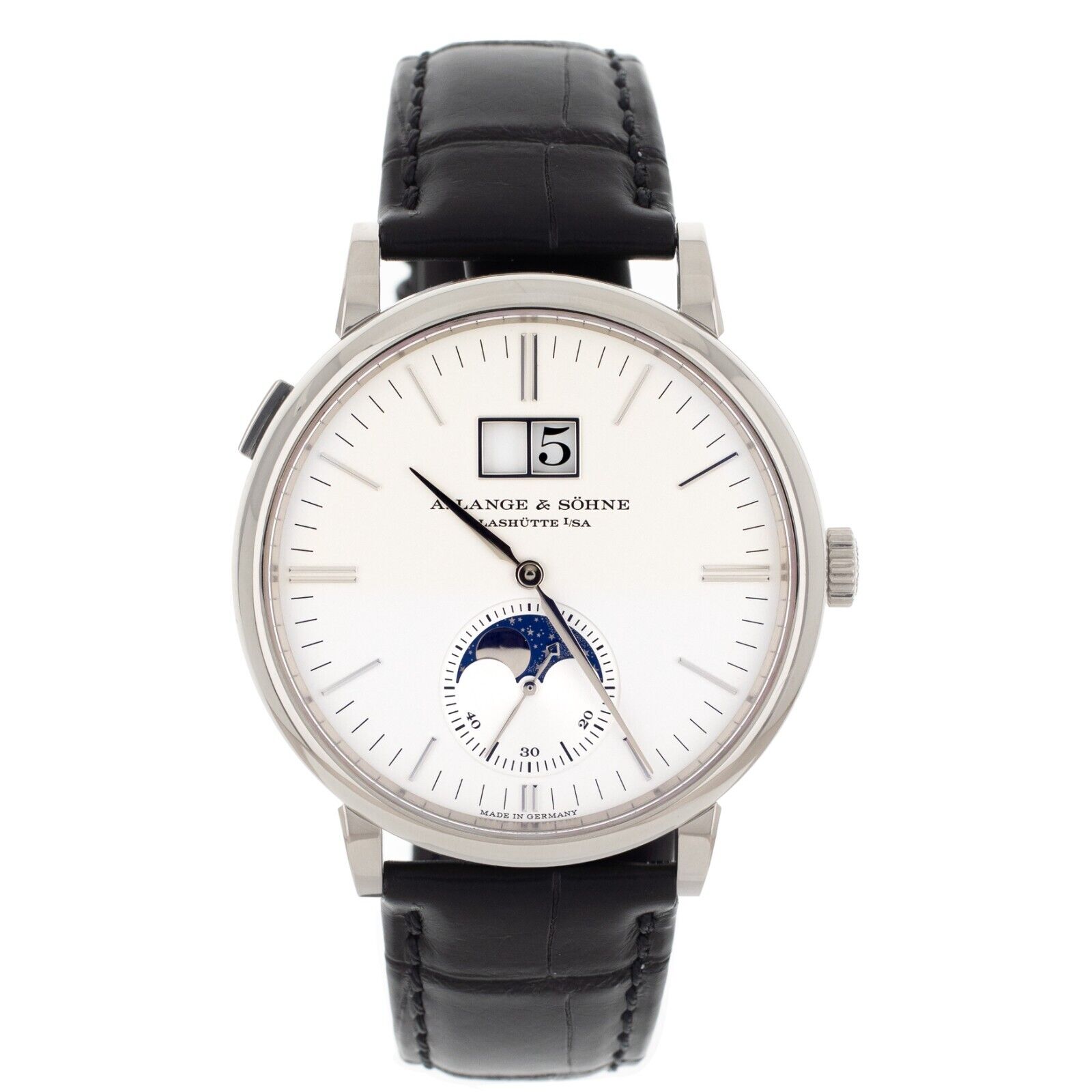 A Lange  Sohne Saxonia Moonphase Silver Dial White Gold