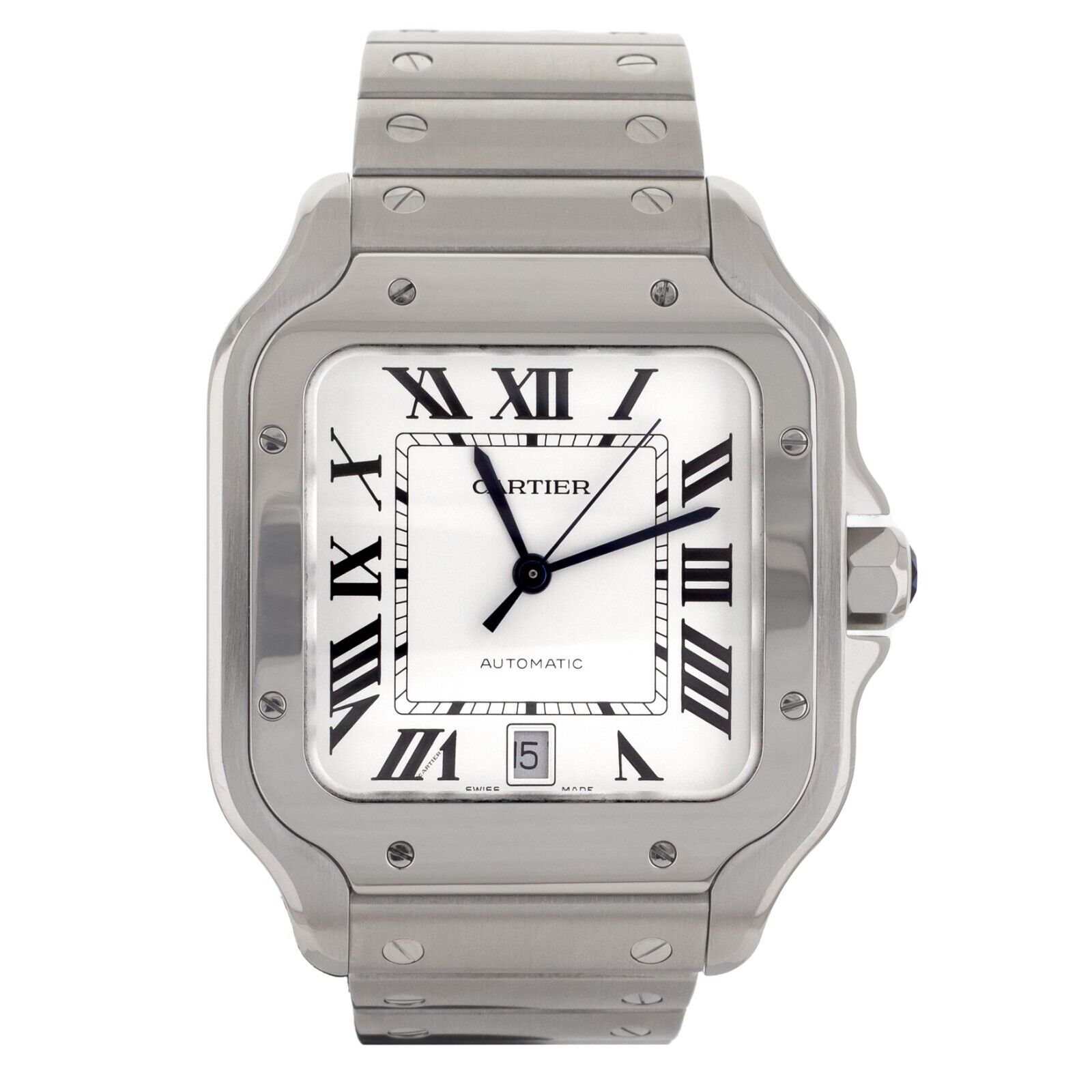 Cartier Santos White Dial Stainless Steel Bracelet